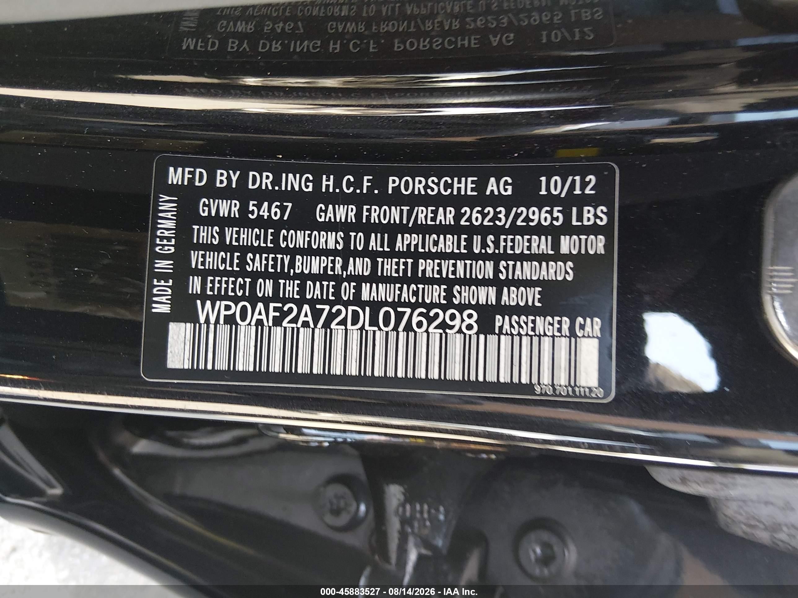 2013 Porsche Panamera Gts Black vin: WP0AF2A72DL076298