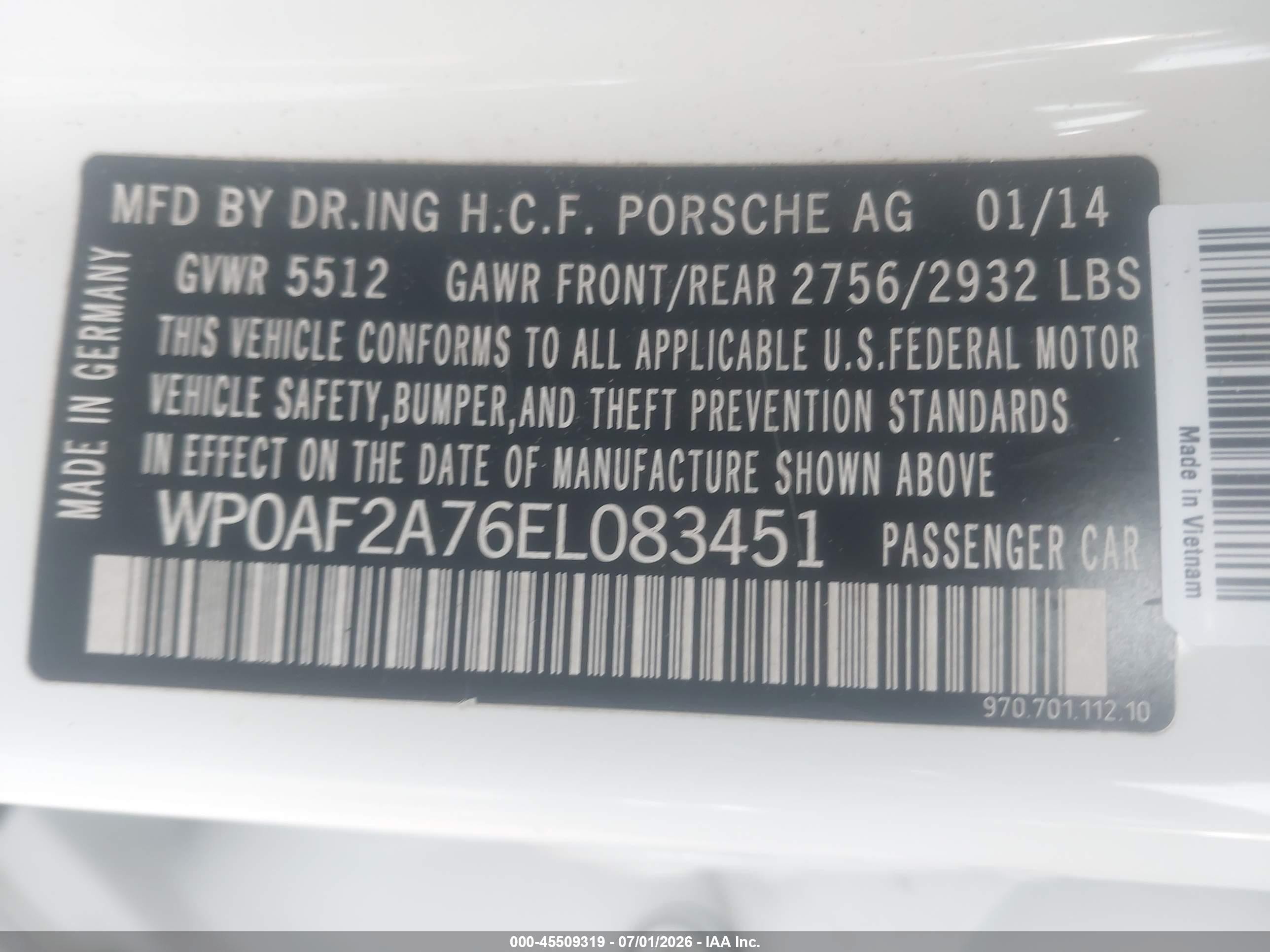 2014 Porsche Panamera Gts White vin: WP0AF2A76EL083451