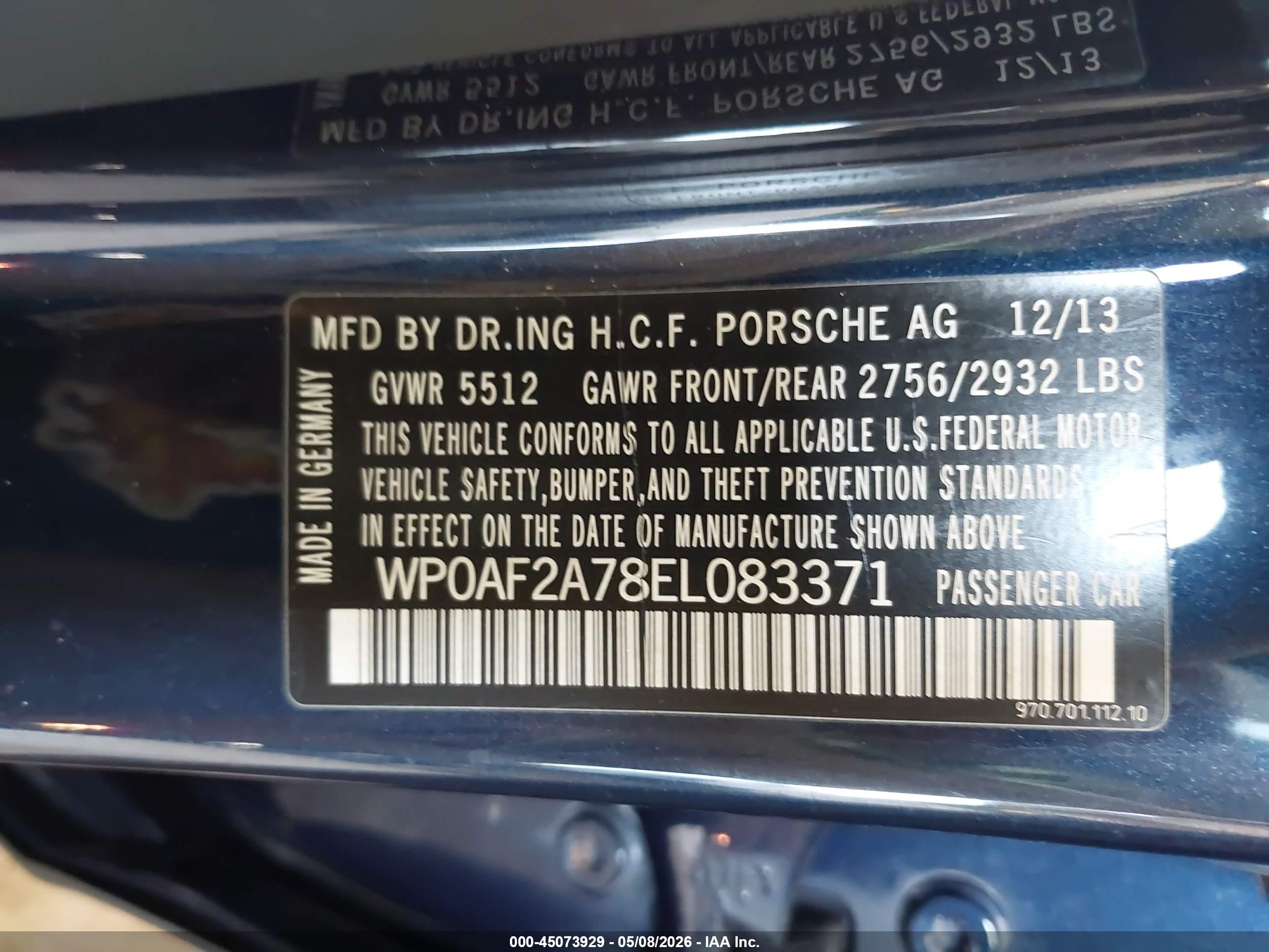 2014 Porsche Panamera Gts Dark Blue vin: WP0AF2A78EL083371