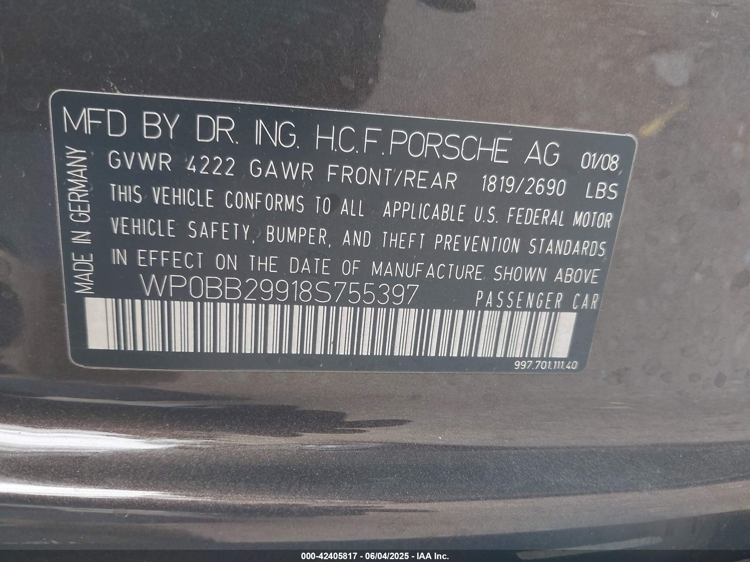 2008 Porsche 911 Targa 4s Коричневый vin: WP0BB29918S755397