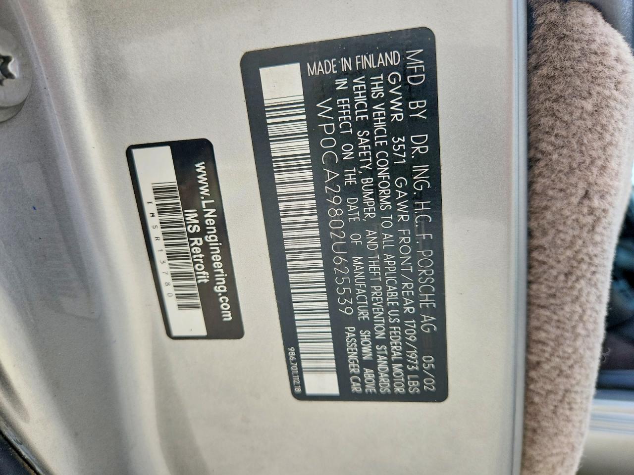 2002 Porsche Boxster Silver vin: WP0CA29802U625539