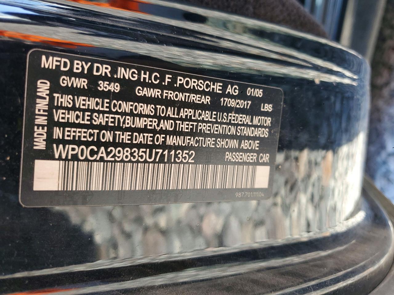 2005 Porsche Boxster Black vin: WP0CA29835U711352