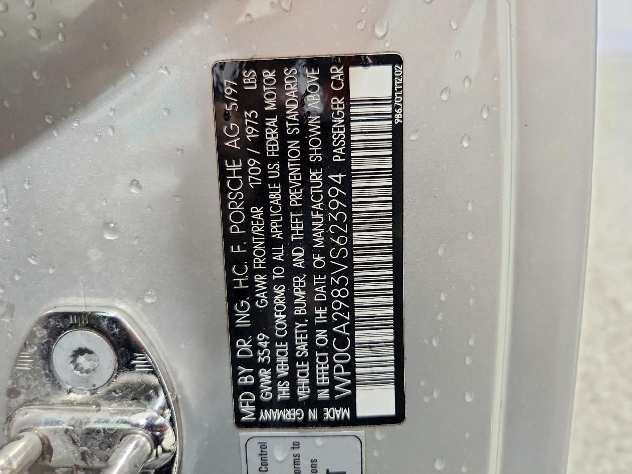 1997 Porsche Boxster Silver vin: WP0CA2983VS623994