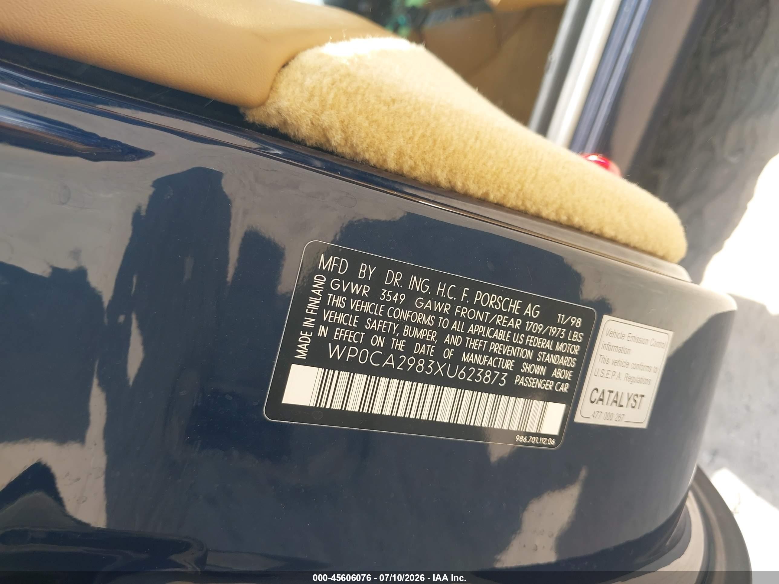 1999 Porsche Boxster   Blue vin: WP0CA2983XU623873