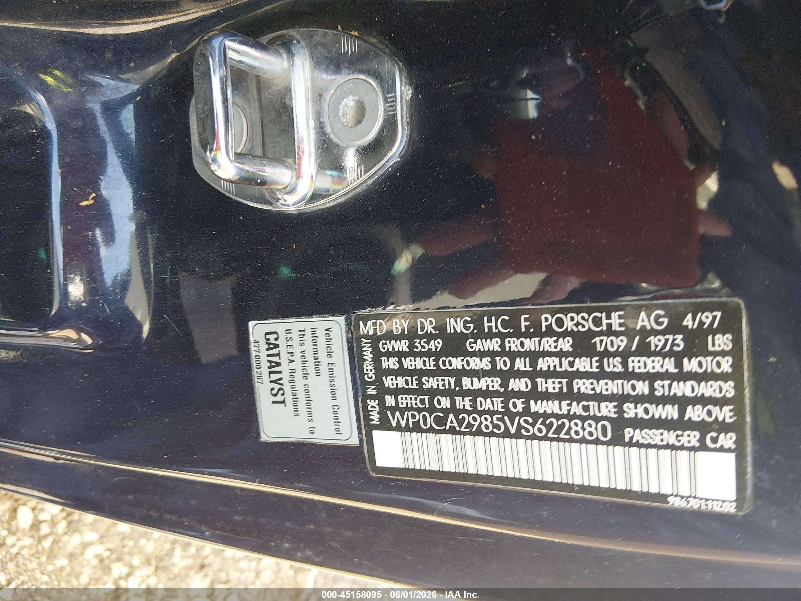 1997 Porsche Boxster   Blue vin: WP0CA2985VS622880