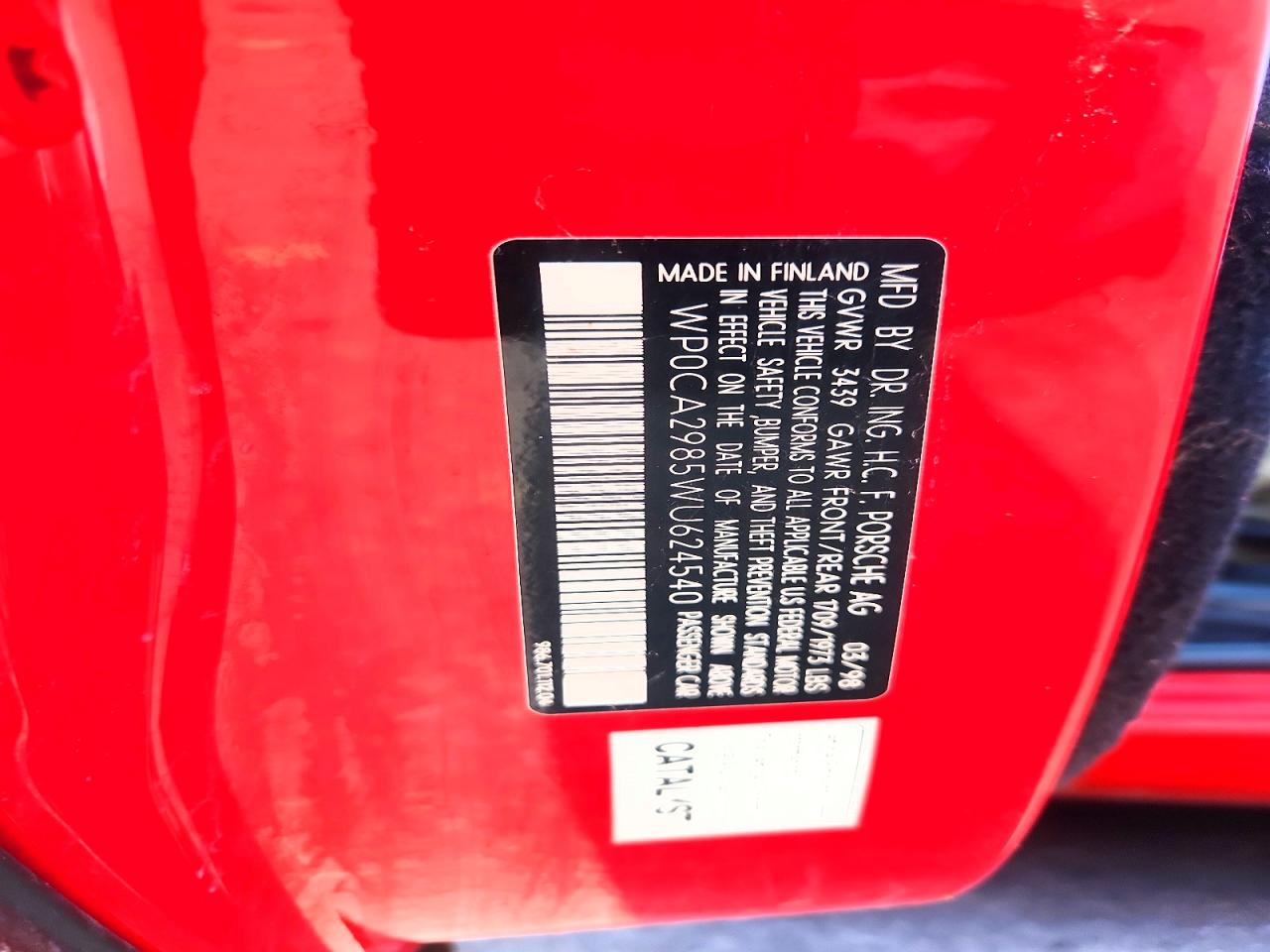 1998 Porsche Boxster Red vin: WP0CA2985WU624540