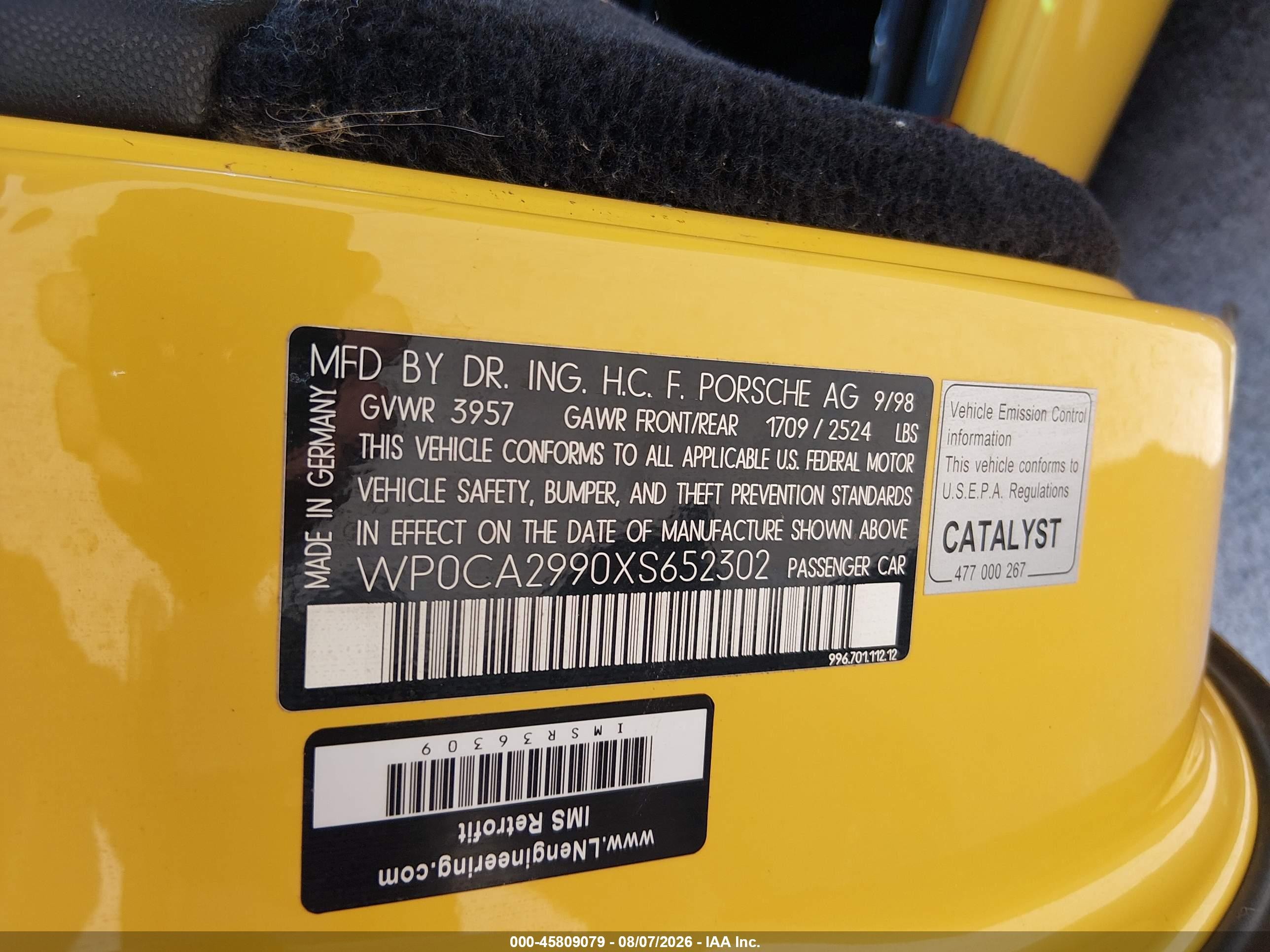 1999 Porsche 911 Carrera/carrera 4 Yellow vin: WP0CA2990XS652302