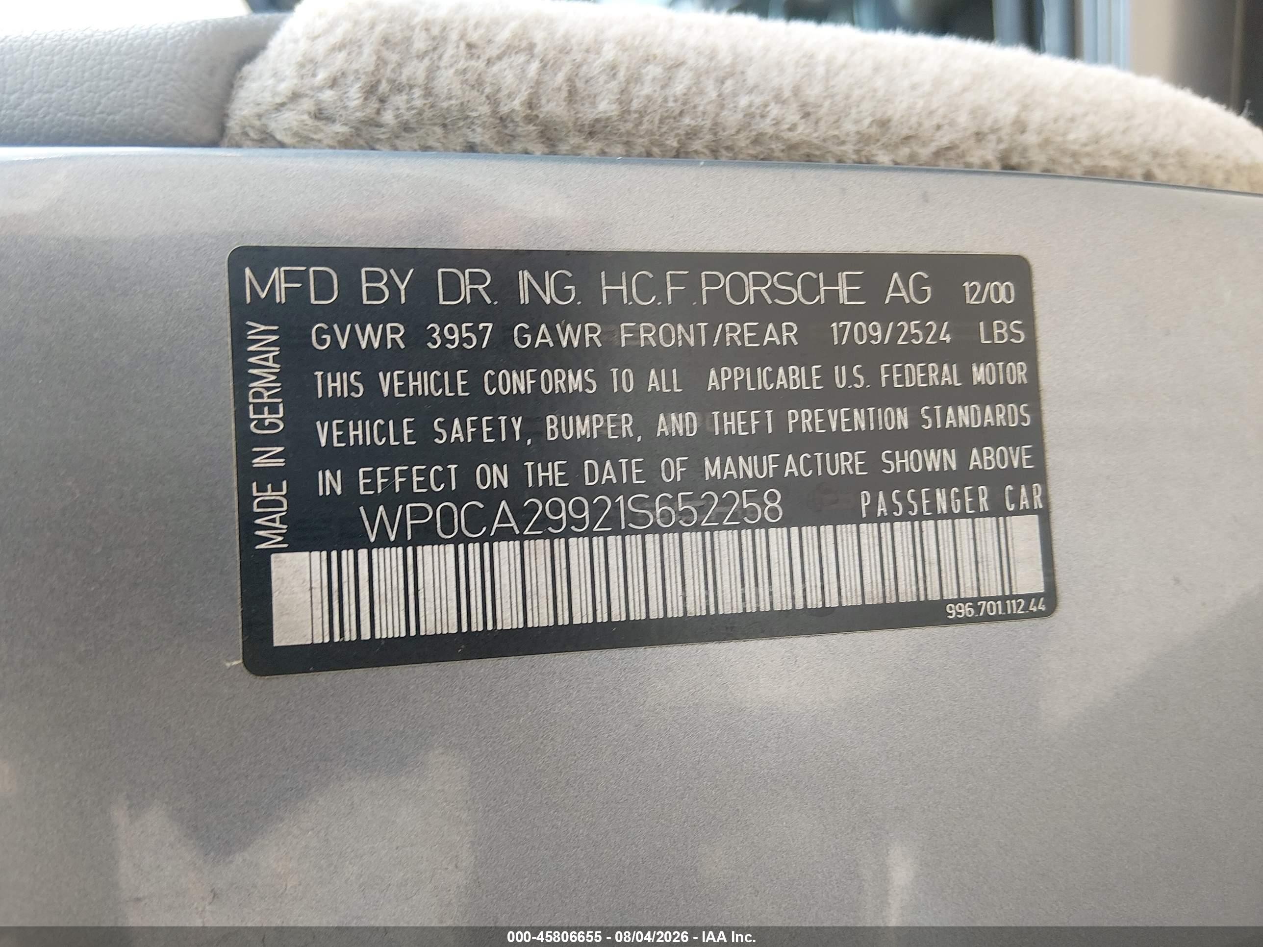 2001 Porsche 911 Carrera/carrera 4 Gray vin: WP0CA29921S652258
