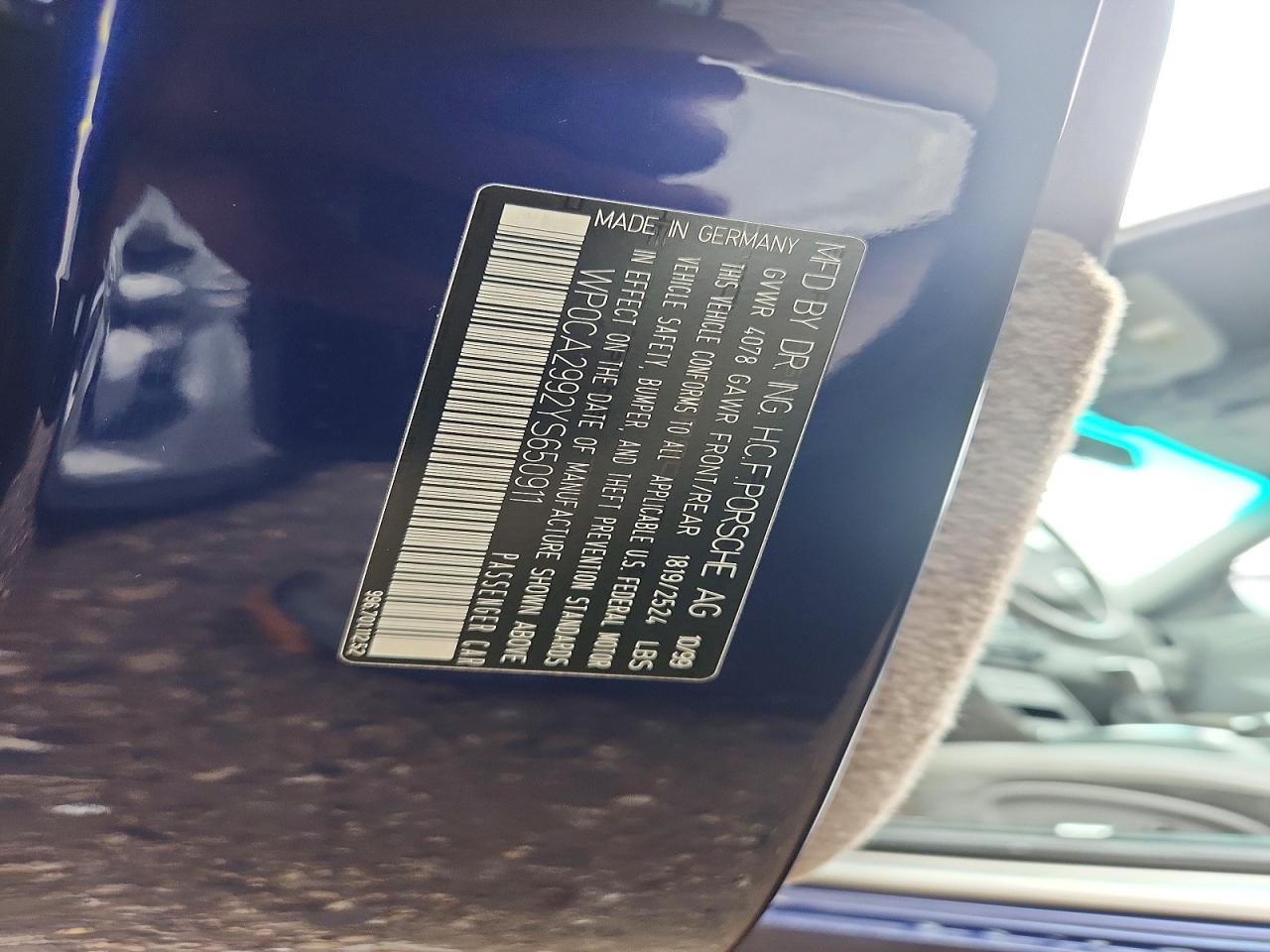 2000 Porsche Carrera Gt Blue vin: WP0CA2992YS650911