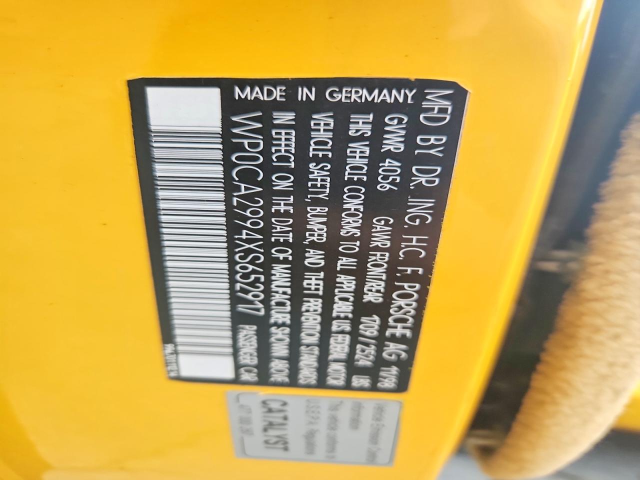 1999 Porsche 911 Carrera Yellow vin: WP0CA2994XS652917