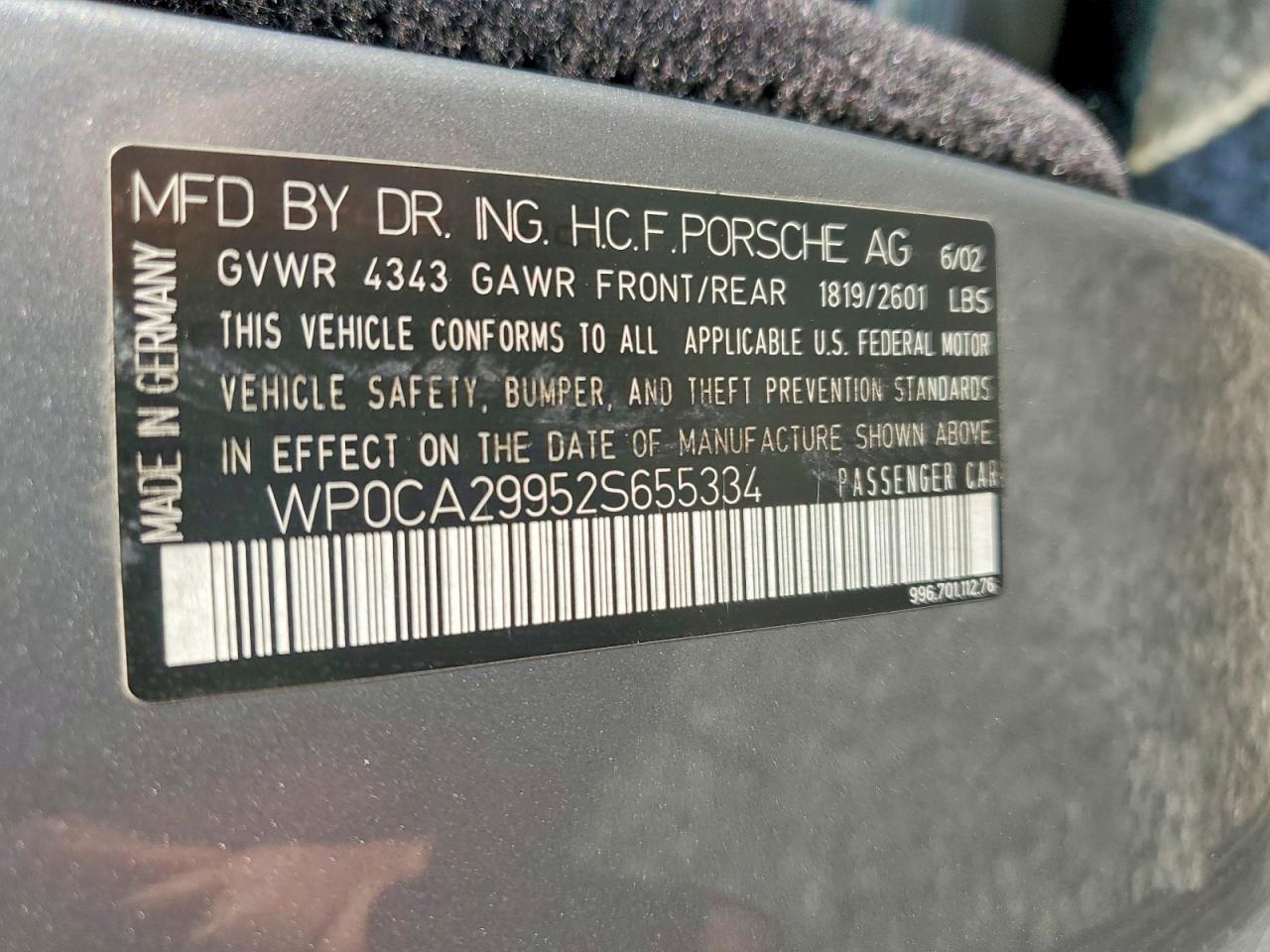 2002 Porsche 911 Carrera 2 Gray vin: WP0CA29952S655334