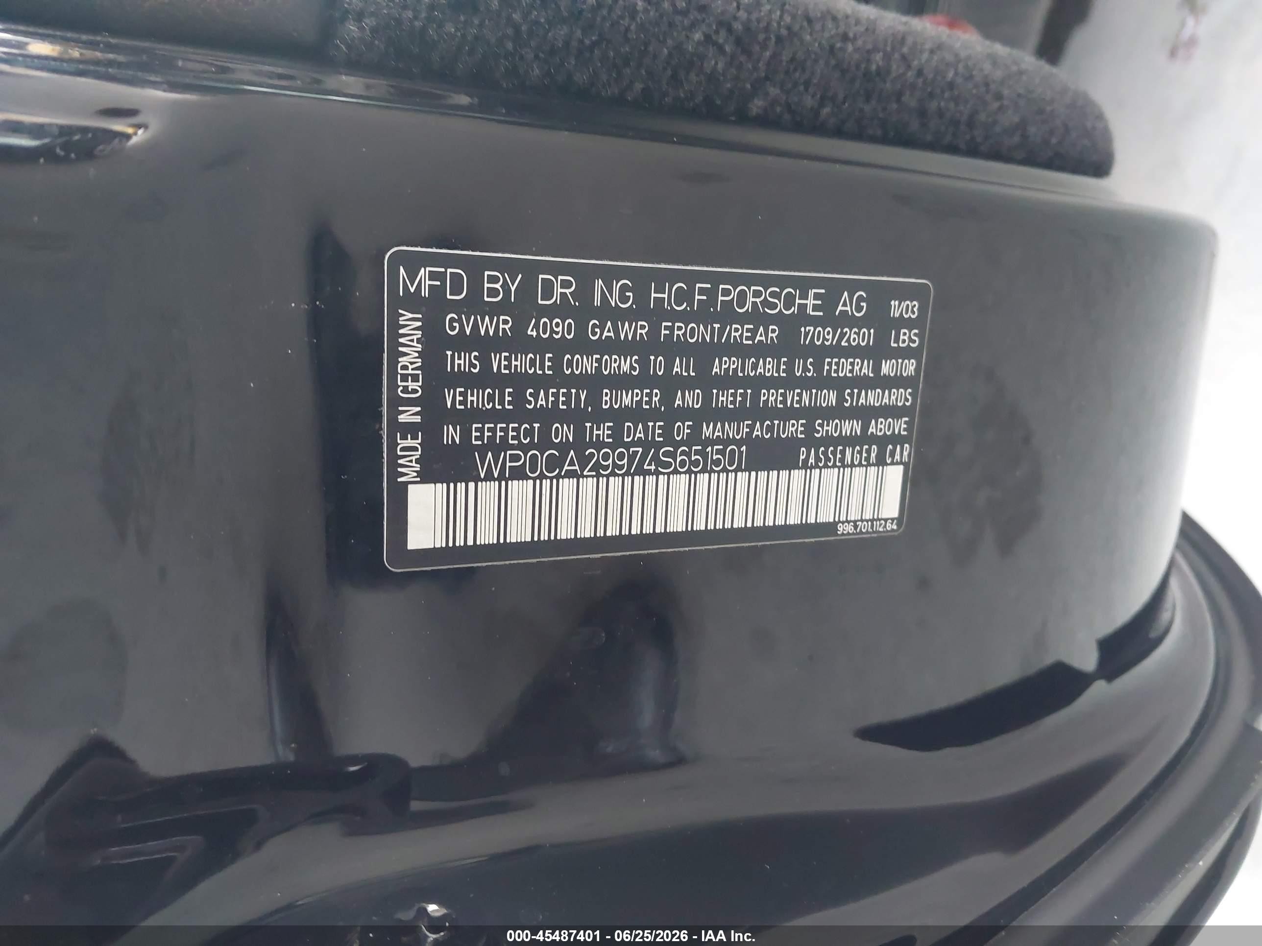 2004 Porsche 911 Carrera/carrera 4/carrera 4s Black vin: WP0CA29974S651501