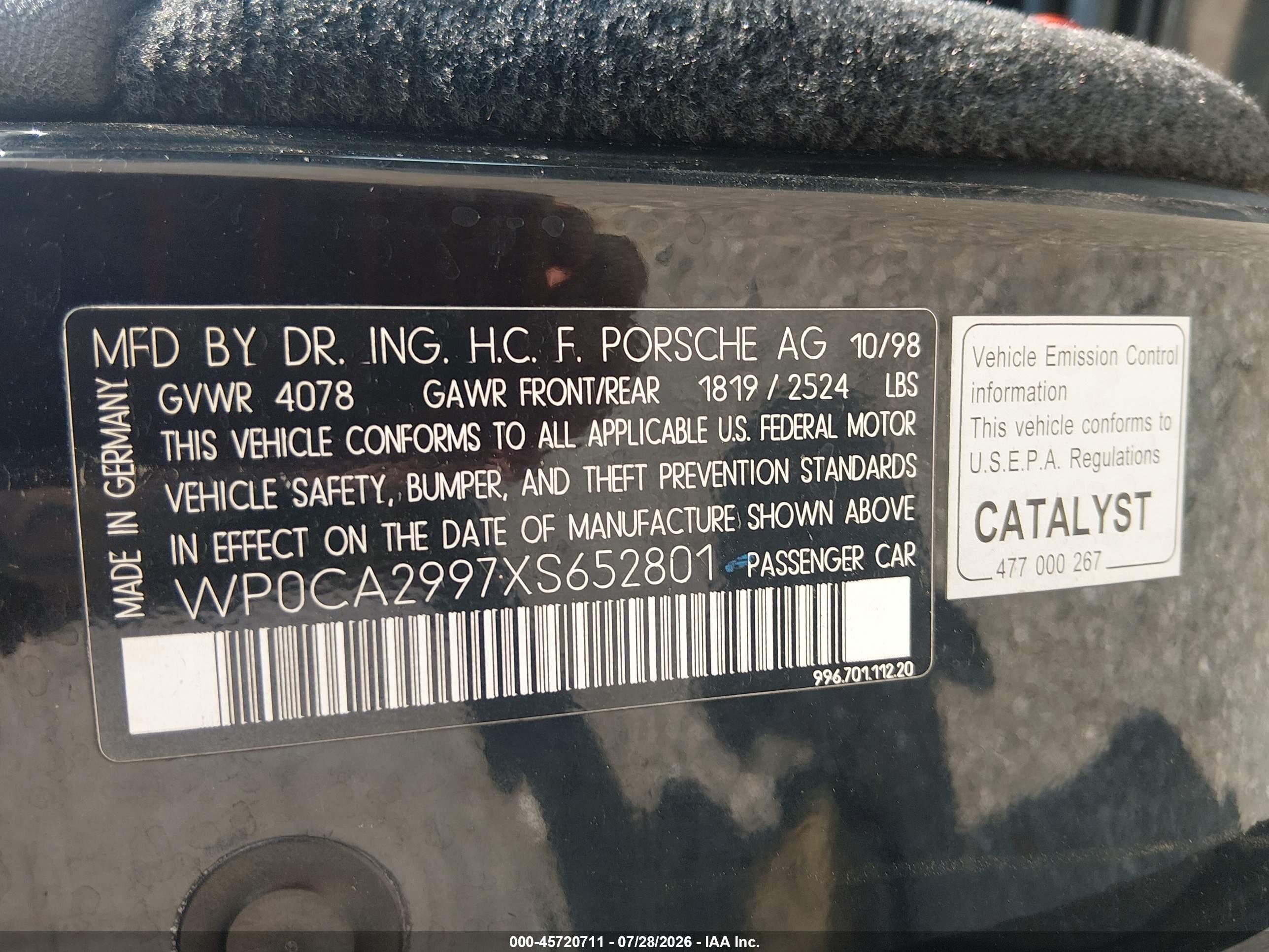 1999 Porsche 911 Carrera/carrera 4 Black vin: WP0CA299TXS652801