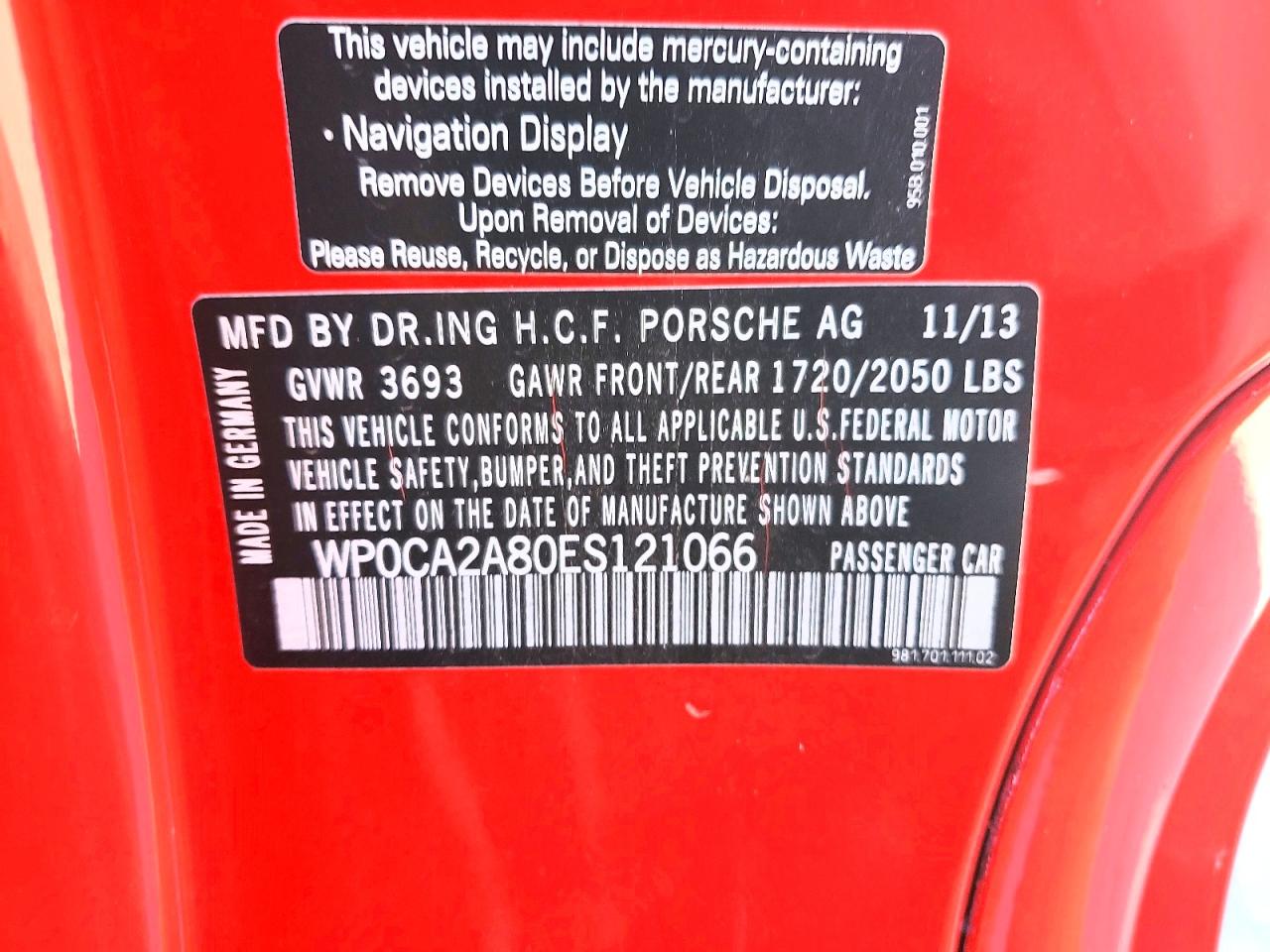 2014 Porsche Boxster Red vin: WP0CA2A80ES121066