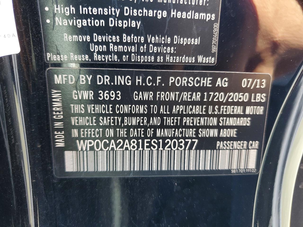 2014 Porsche Boxster Black vin: WP0CA2A81ES120377