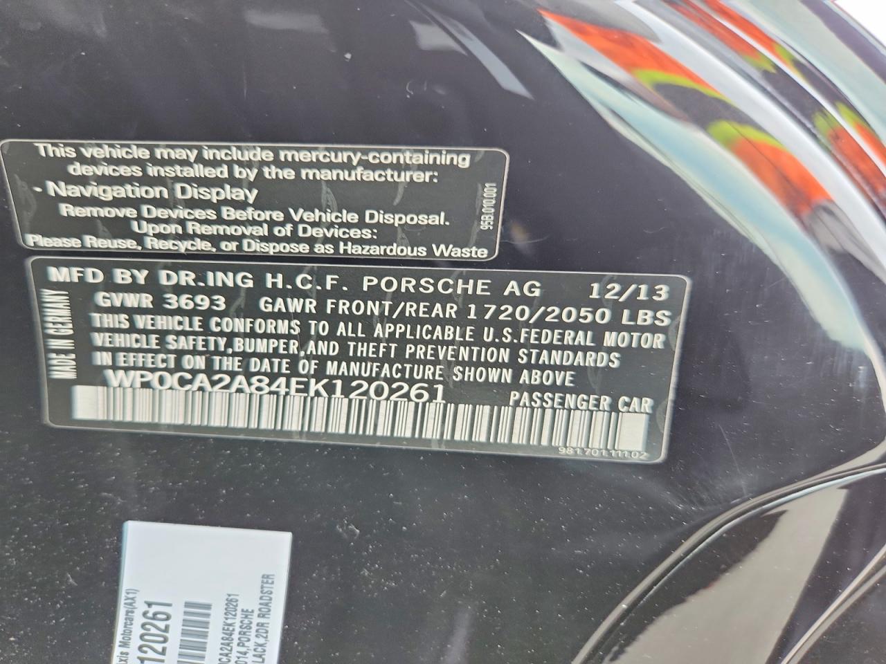2014 Porsche Boxster Black vin: WP0CA2A84EK120261