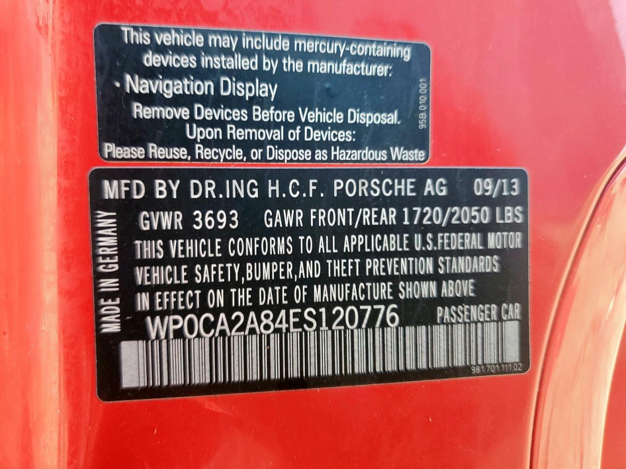 2014 Porsche Boxster Red vin: WP0CA2A84ES120776