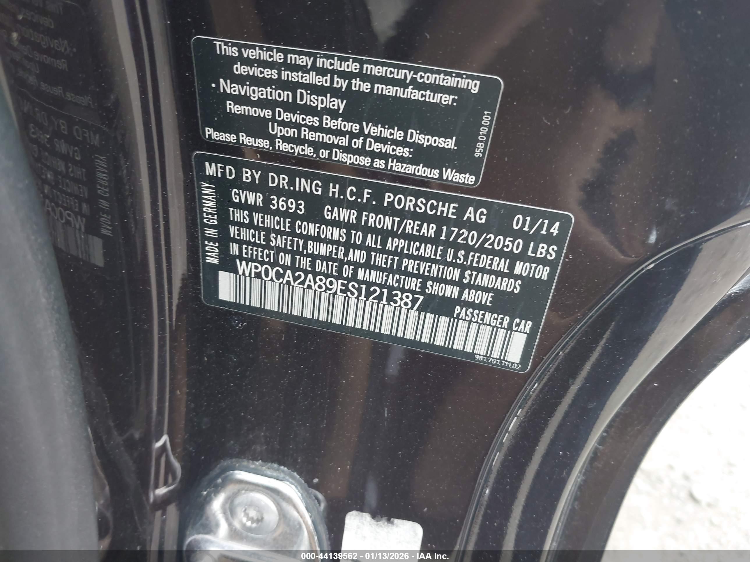 2014 Porsche Boxster   Burgundy vin: WP0CA2A89ES121387
