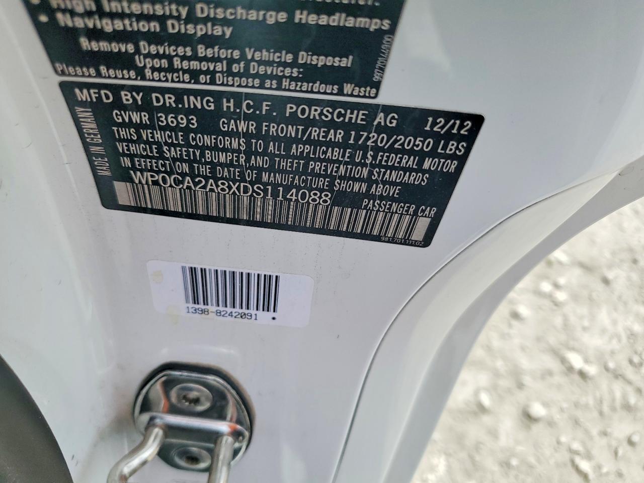 2013 Porsche Boxster White vin: WP0CA2A8XDS114088