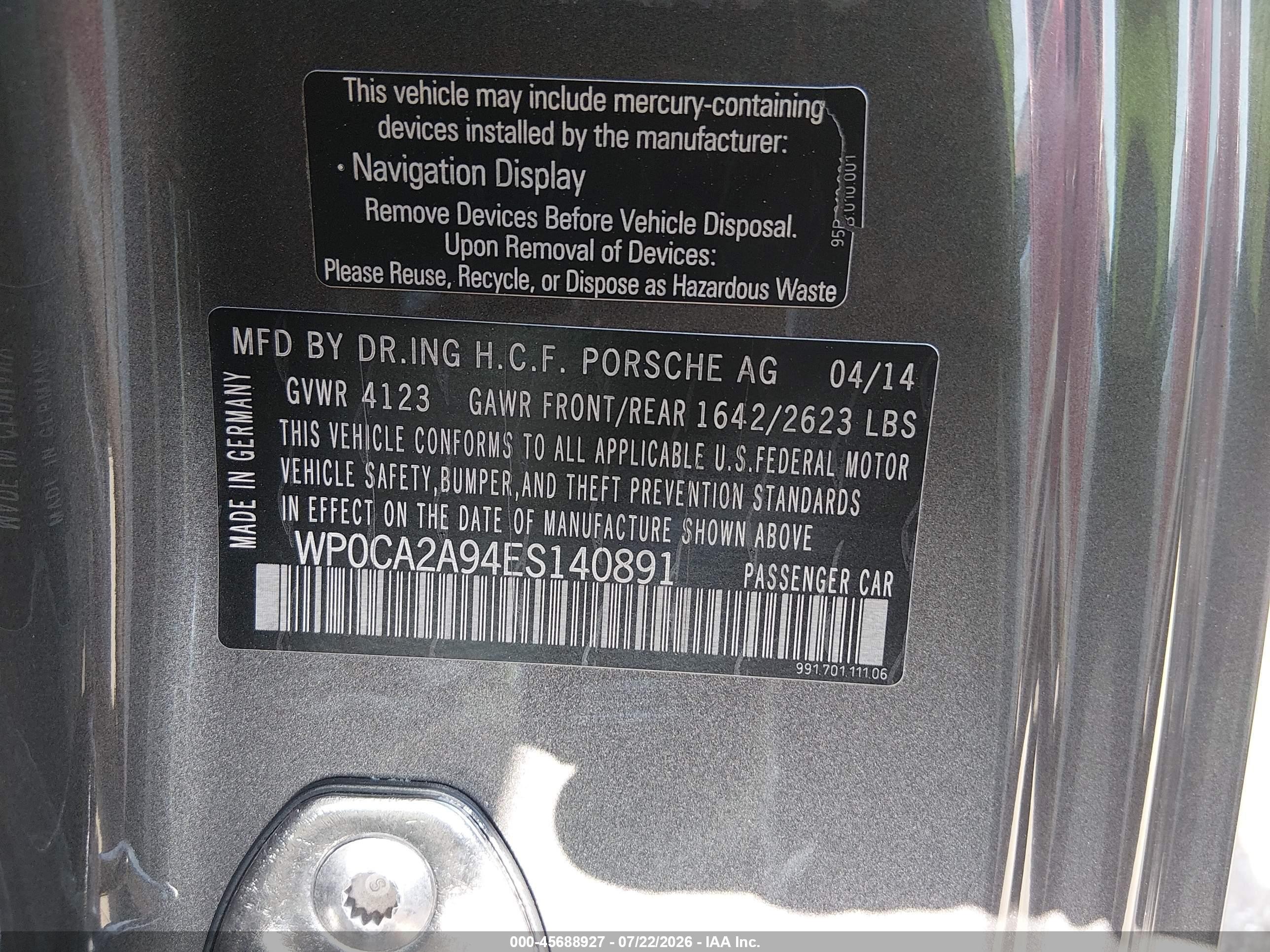 2014 Porsche 911 Carrera Gray vin: WP0CA2A94ES140891