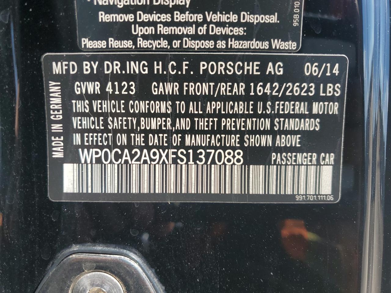 2015 Porsche 911 Carrera Black vin: WP0CA2A9XFS137088