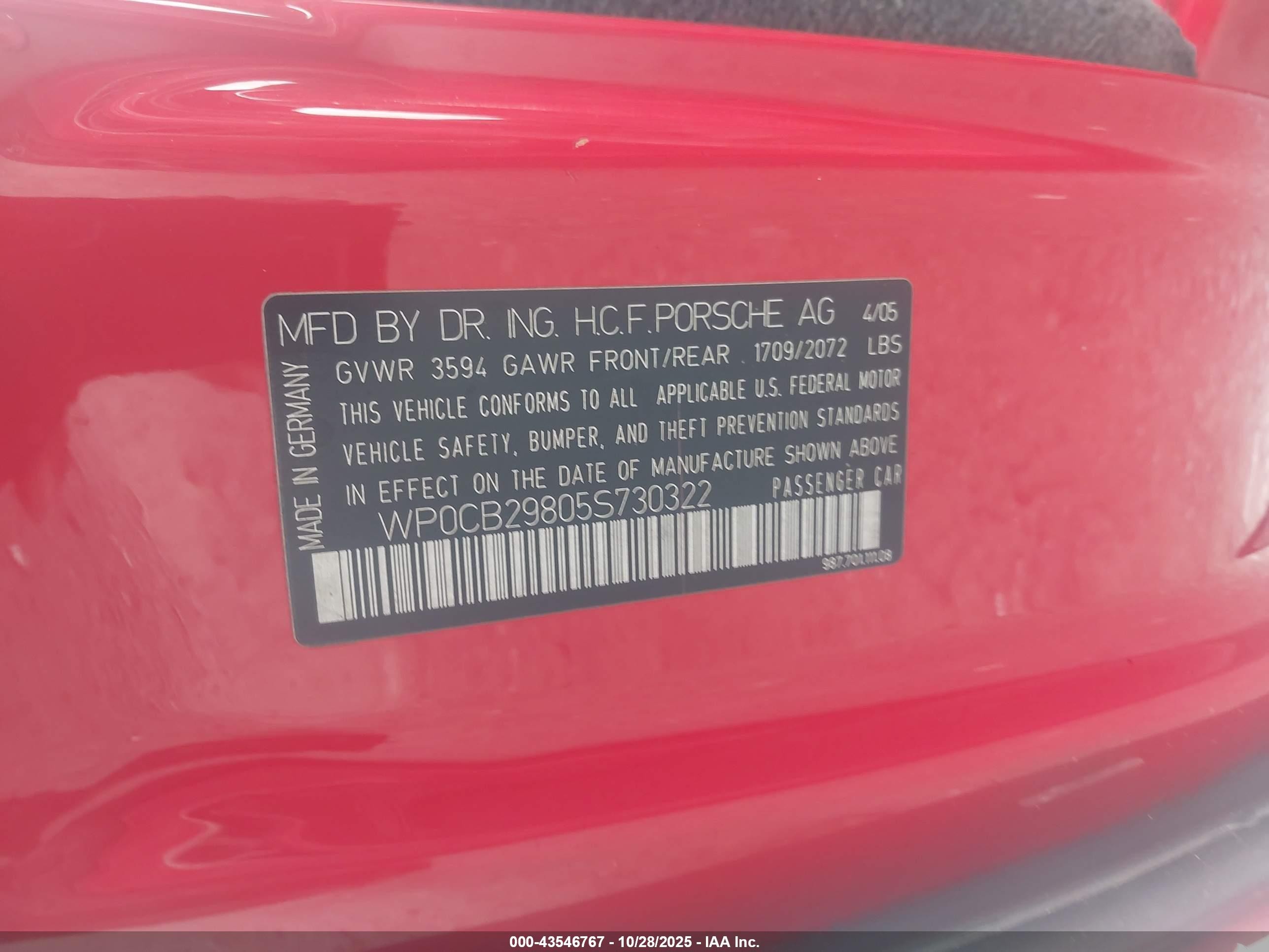 2005 Porsche Boxster S Red vin: WP0CB29805S730322