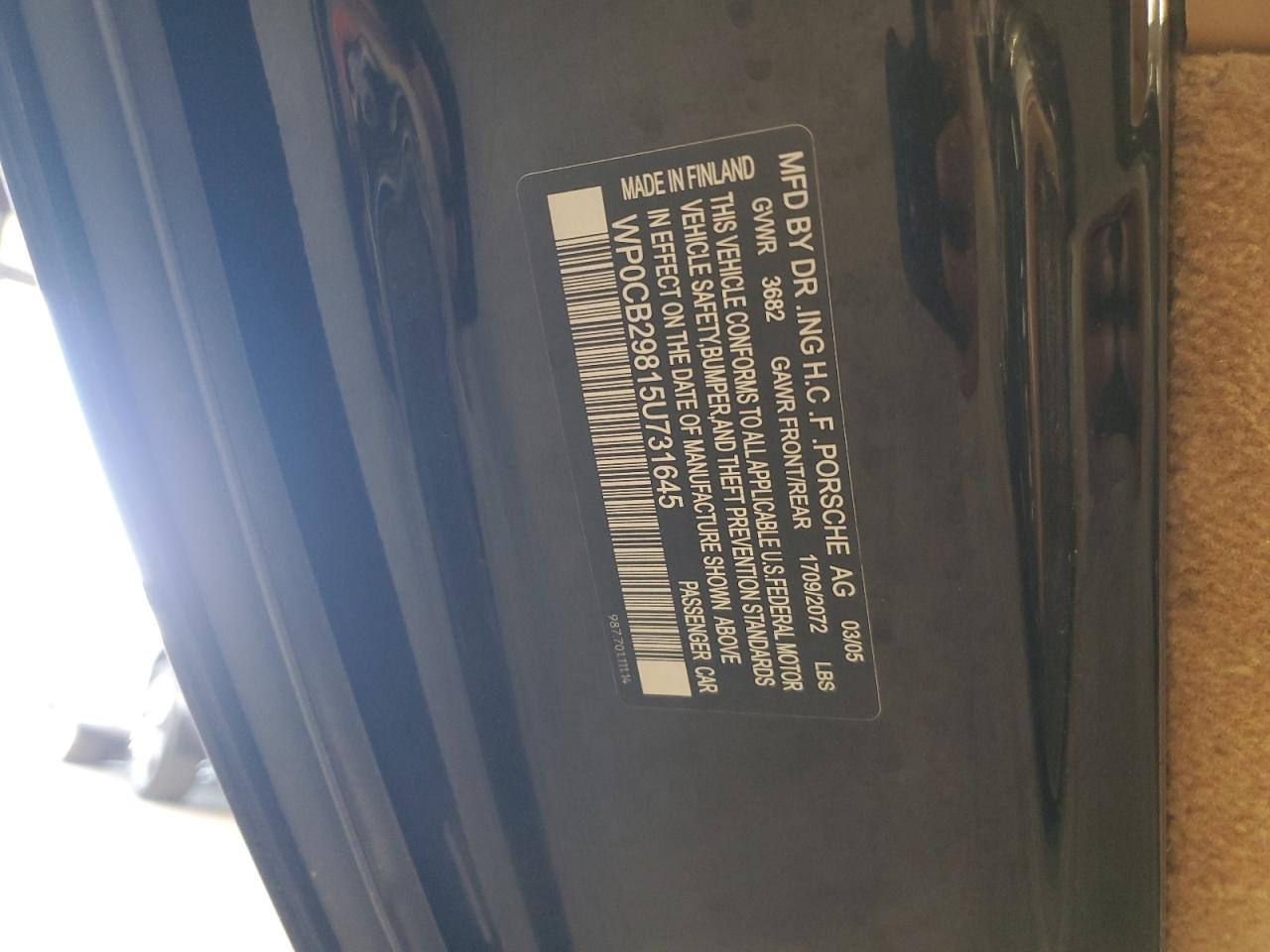 2005 Porsche Boxster S Black vin: WP0CB29815U731645