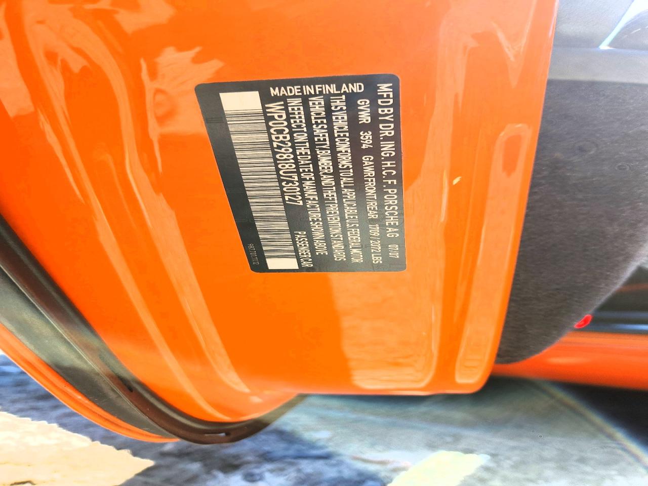 2008 Porsche Boxster S Orange vin: WP0CB29818U730127