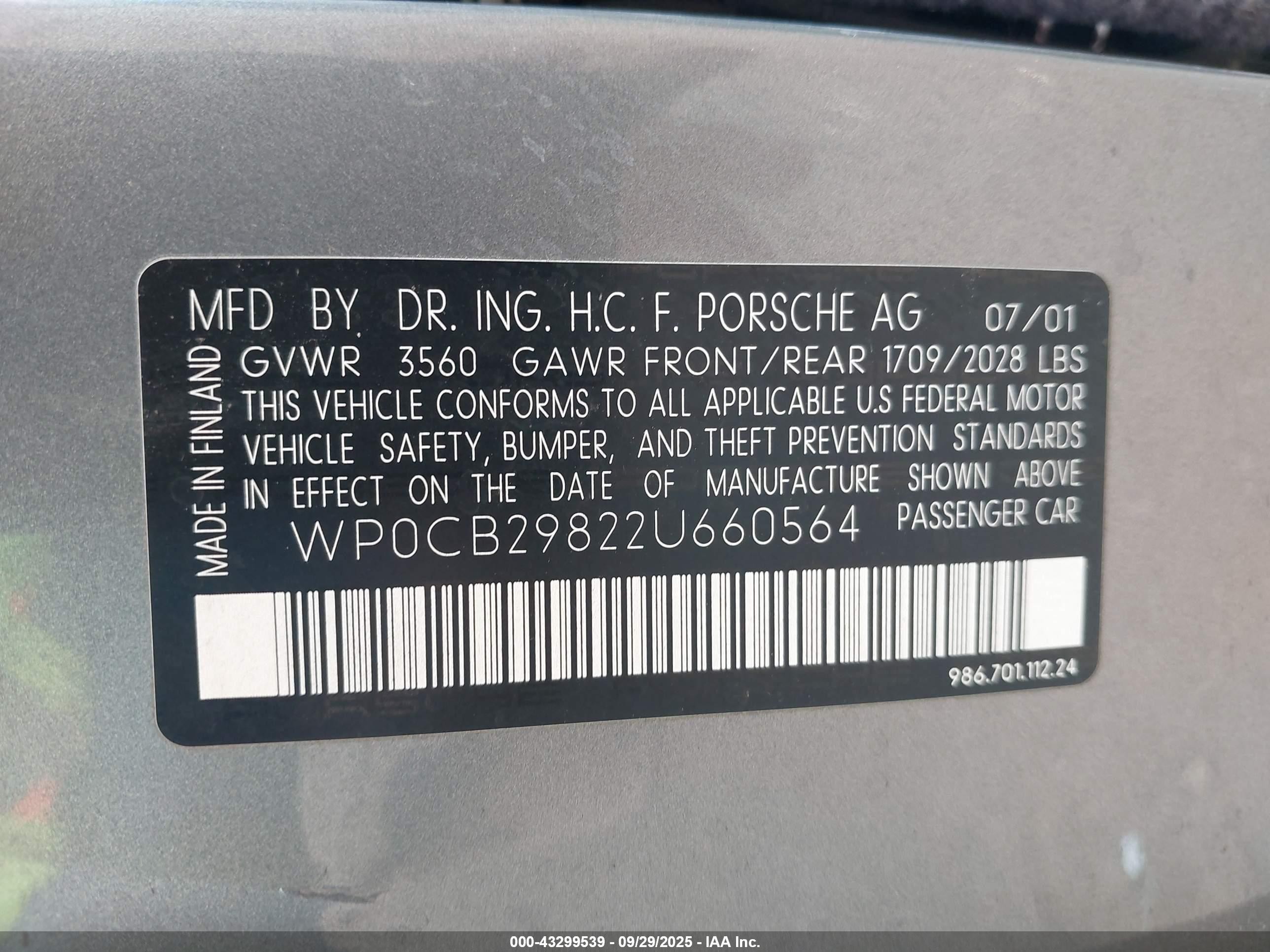 2002 Porsche Boxster S Gray vin: WP0CB29822U660564
