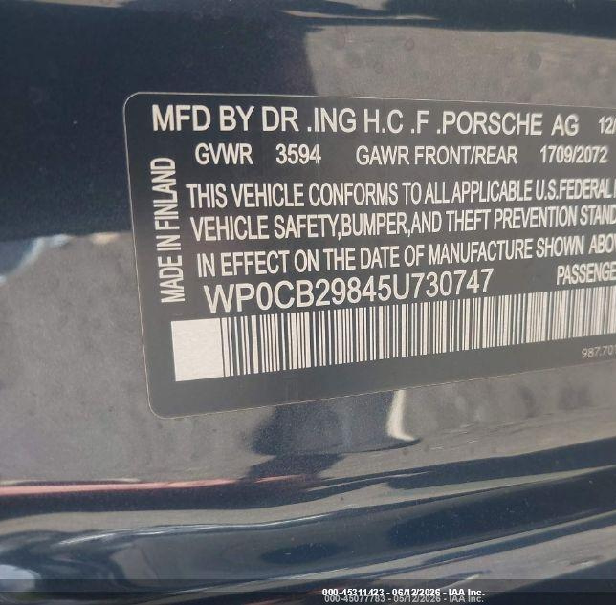 2005 Porsche Boxster S vin: WP0CB29845U730747