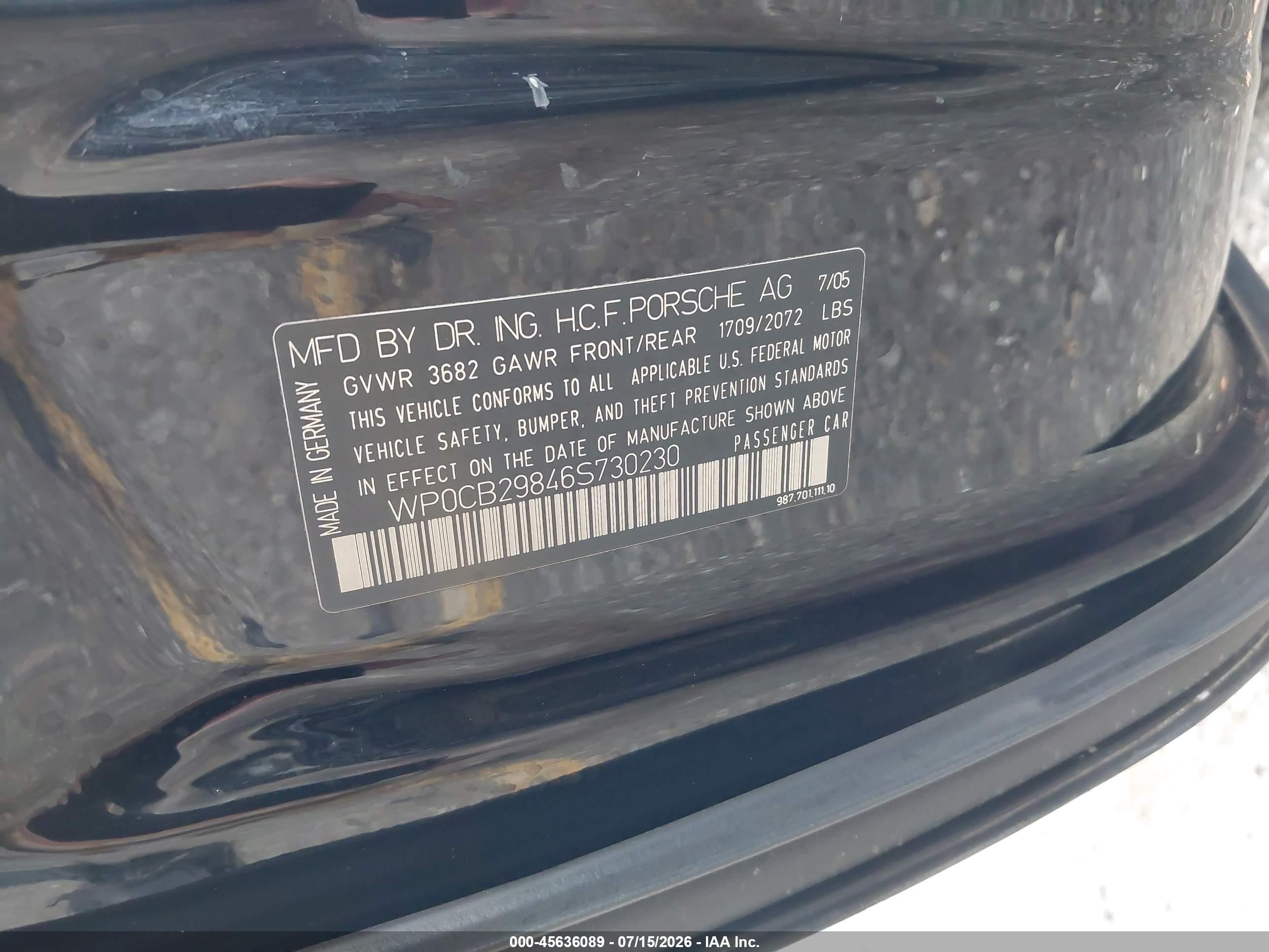 2006 Porsche Boxster S Black vin: WP0CB29846S730230