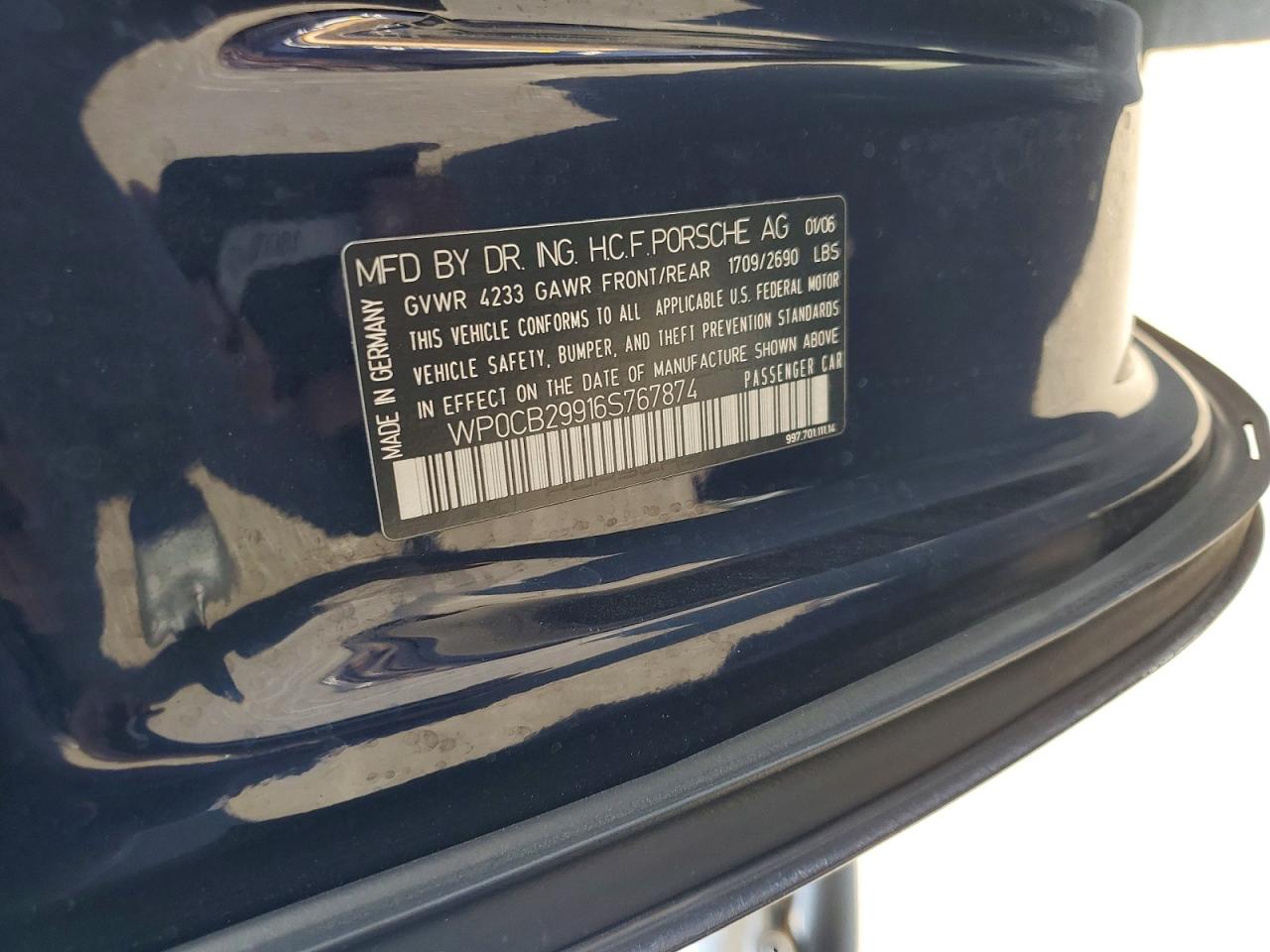 2006 Porsche 911 Carrera S Cabriolet Blue vin: WP0CB29916S767874