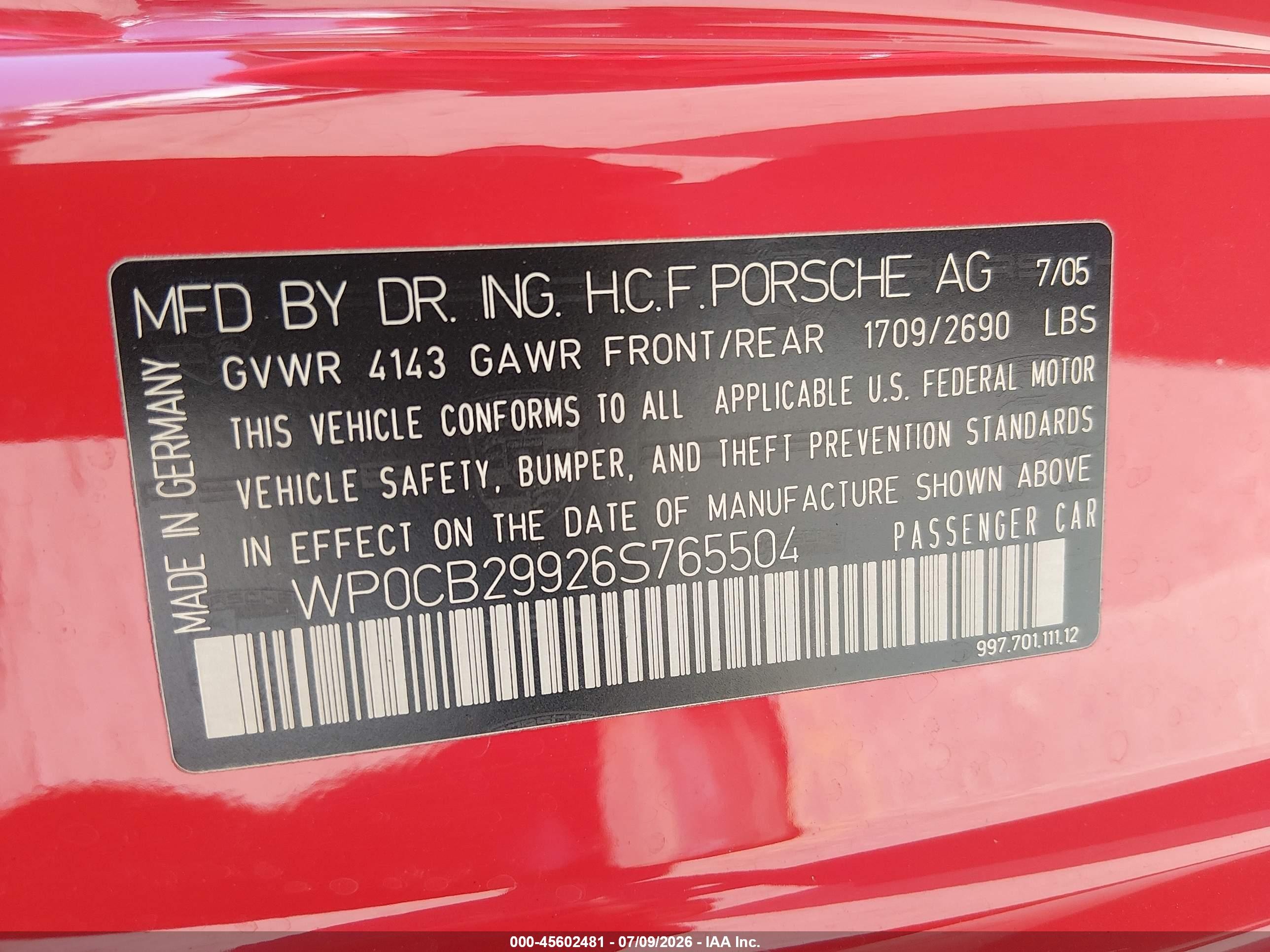 2006 Porsche 911 Carrera S Cabriolet Red vin: WP0CB29926S765504