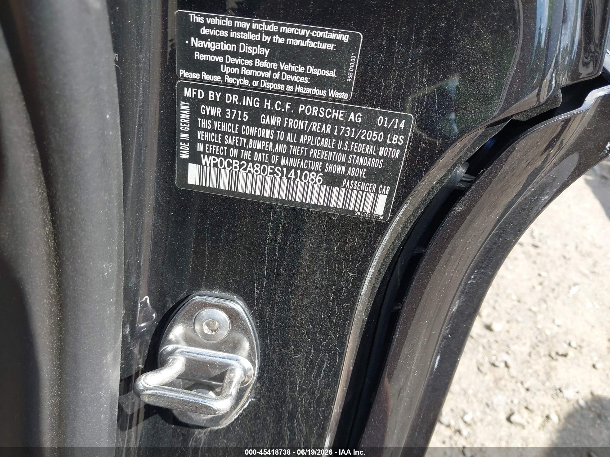 2014 Porsche Boxster S Black vin: WP0CB2A80ES141086