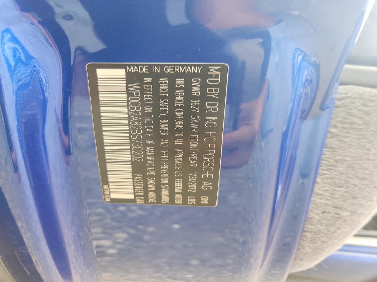 2011 Porsche Boxster S Blue vin: WP0CB2A82BS730202