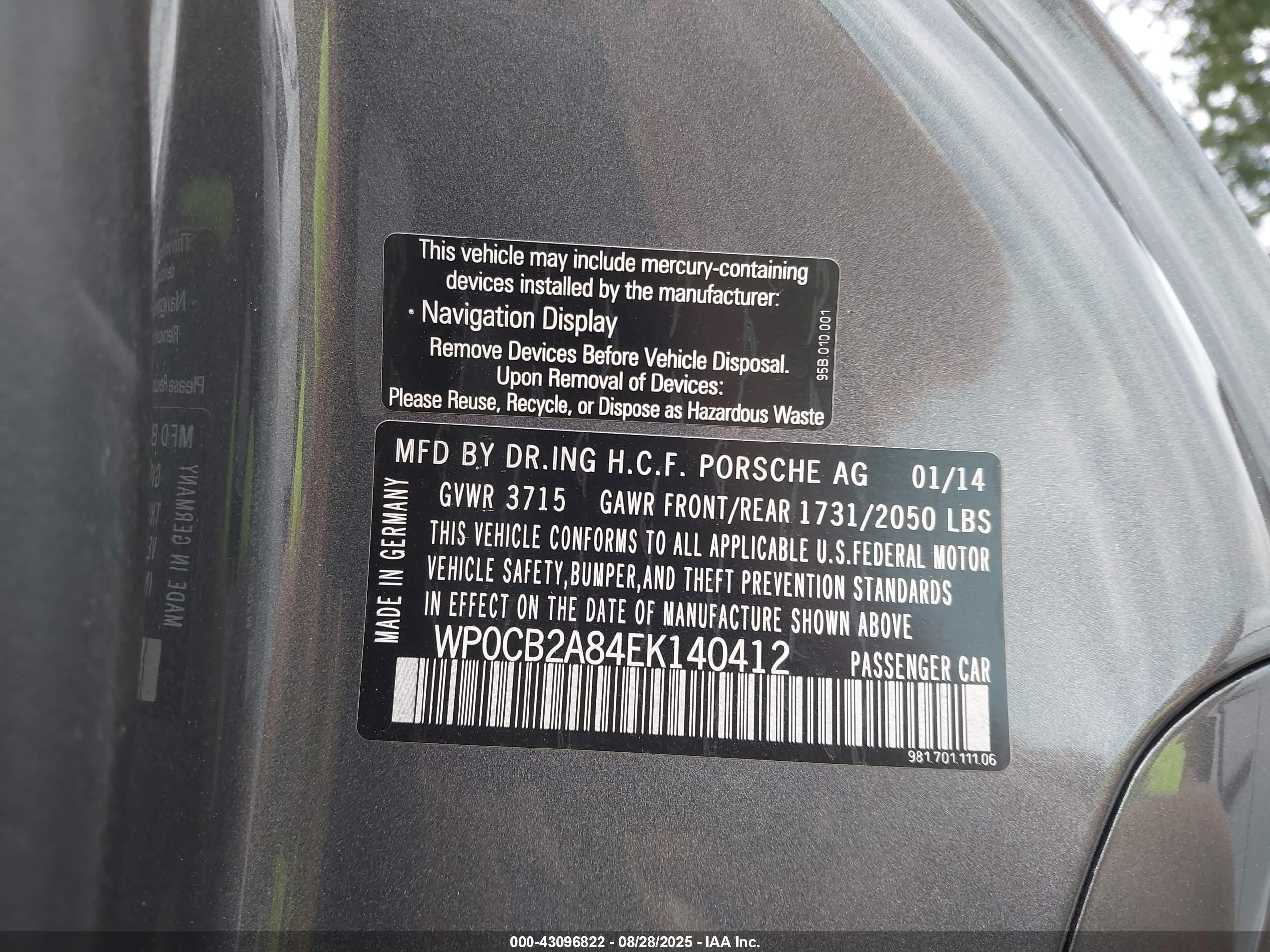 2014 Porsche Boxster S Gray vin: WP0CB2A84EK140412