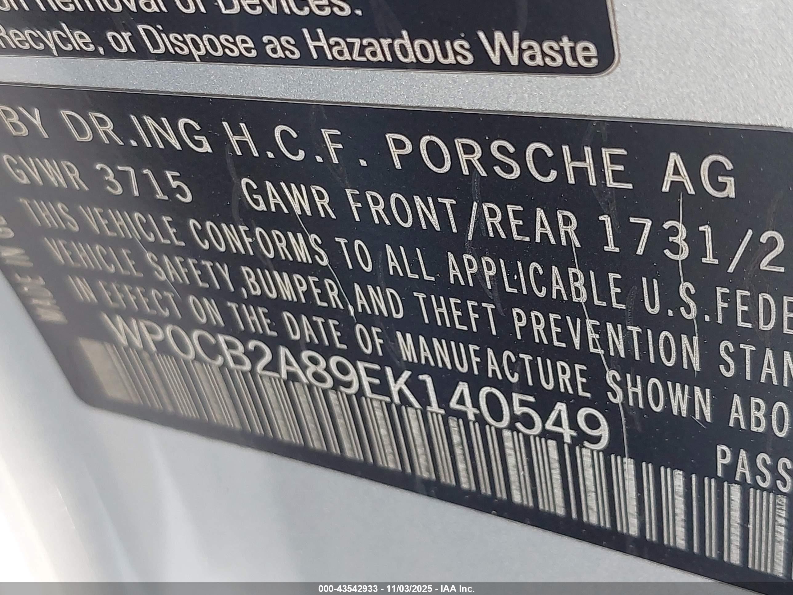 2014 Porsche Boxster S Black vin: WP0CB2A89EK140549