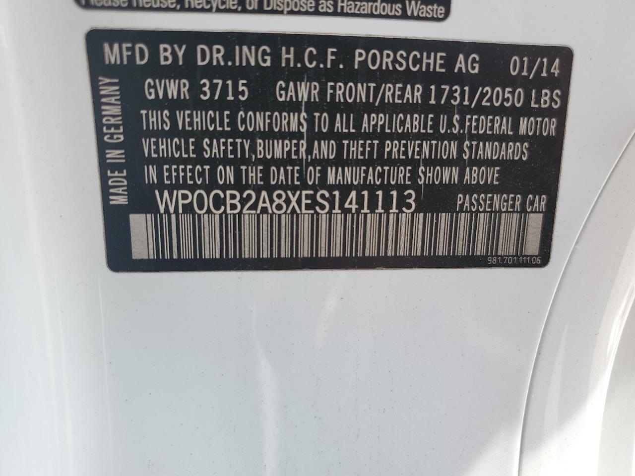 2014 Porsche Boxster S Белый vin: WP0CB2A8XES141113