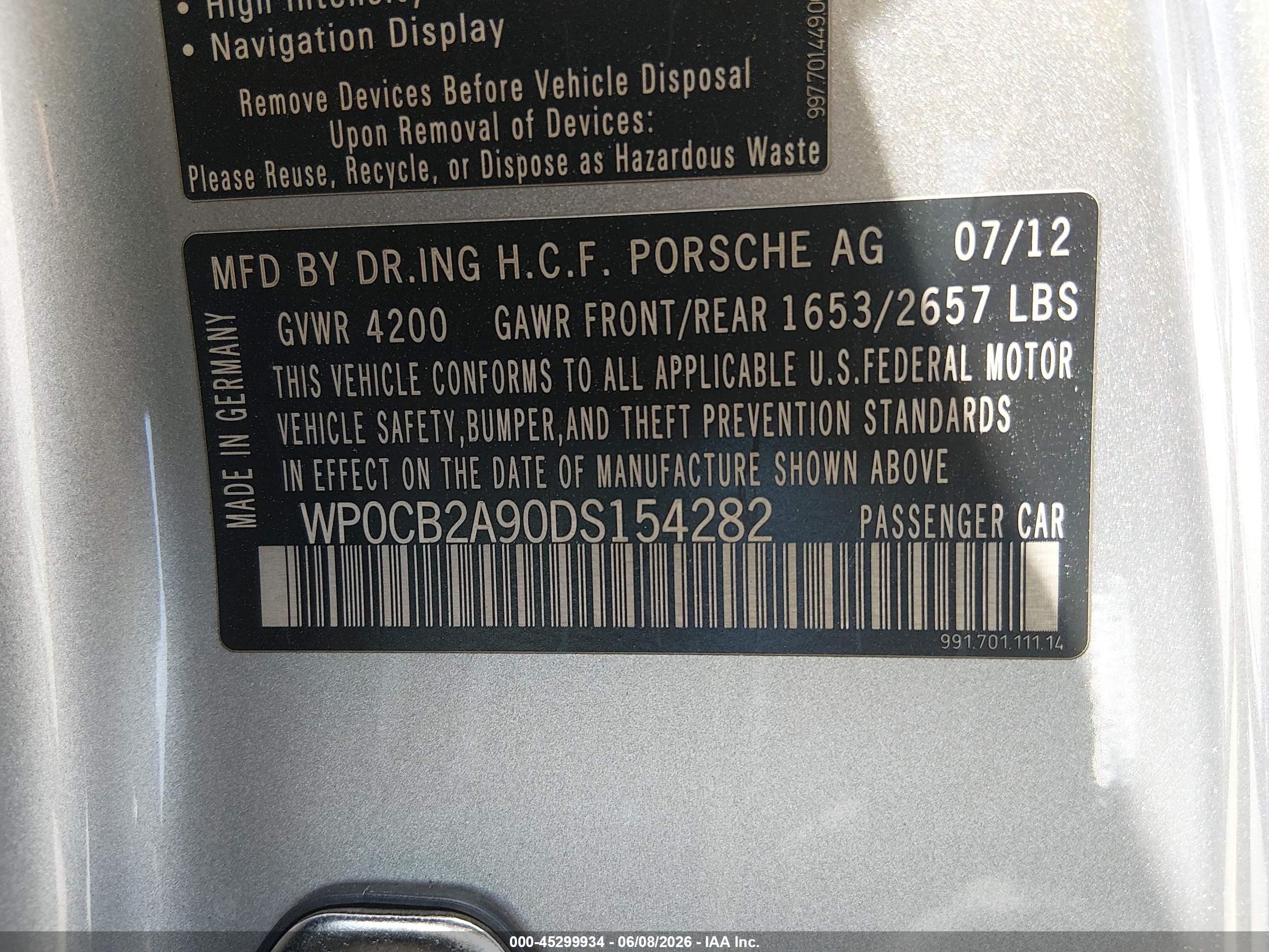 2013 Porsche 911 Carrera S Silver vin: WP0CB2A90DS154282