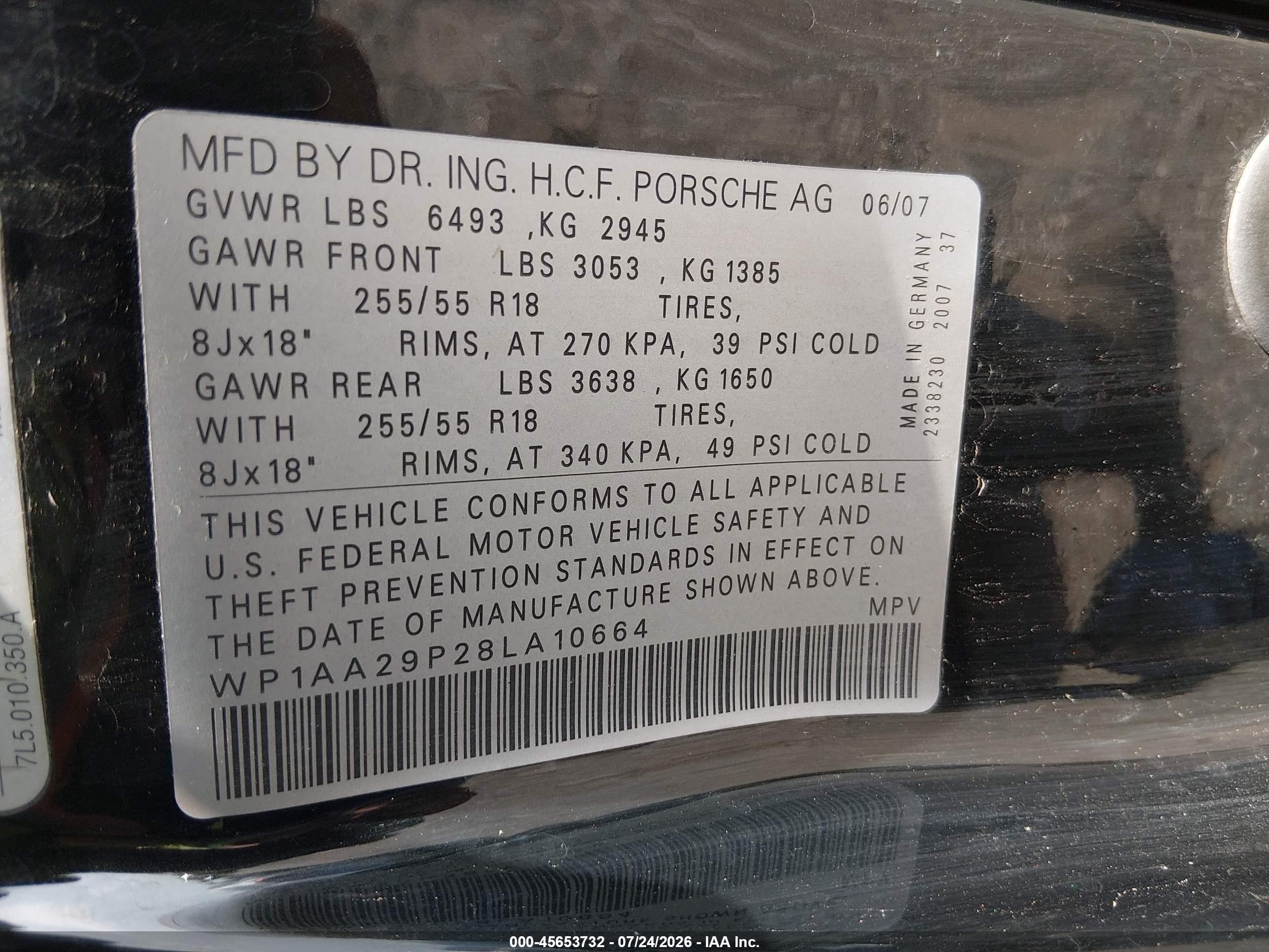 2008 Porsche Cayenne   Black vin: WP1AA29P28LA10664