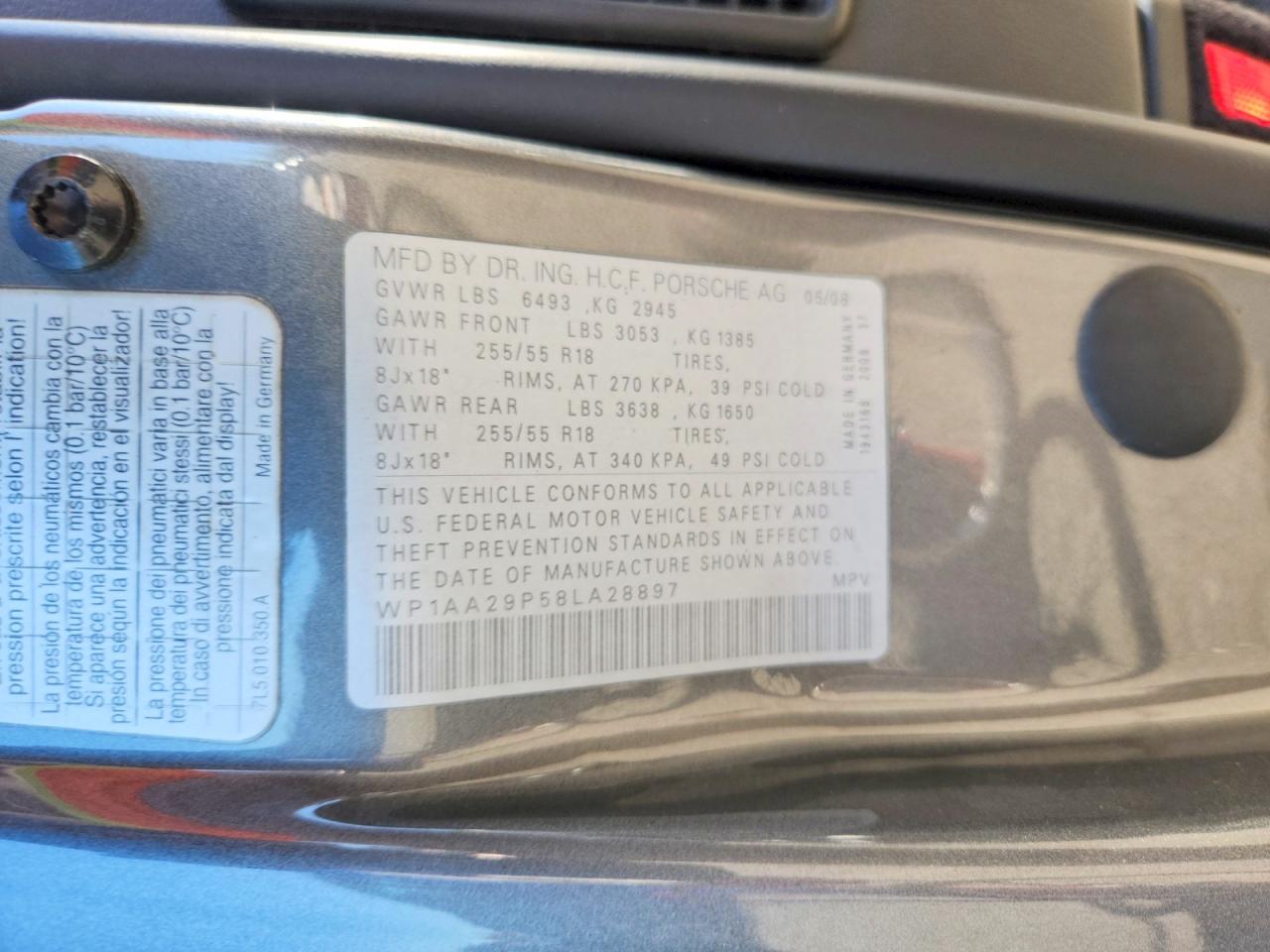 2008 Porsche Cayenne Gray vin: WP1AA29P58LA28897