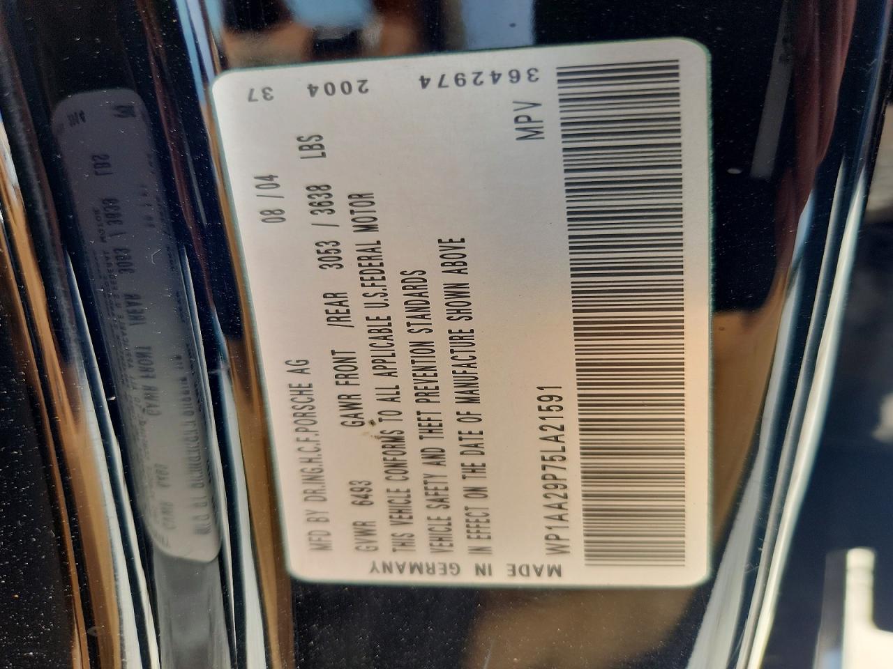 2005 Porsche Cayenne Black vin: WP1AA29P75LA21591