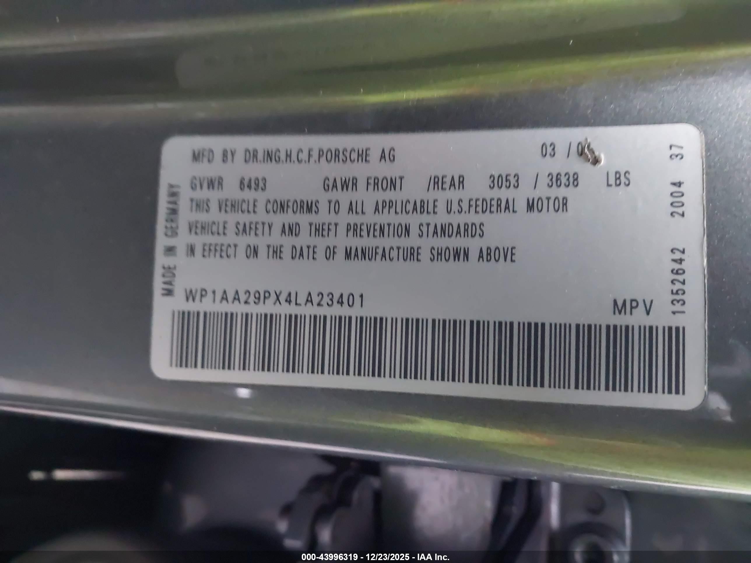 2004 Porsche Cayenne V6 Gray vin: WP1AA29PX4LA23401