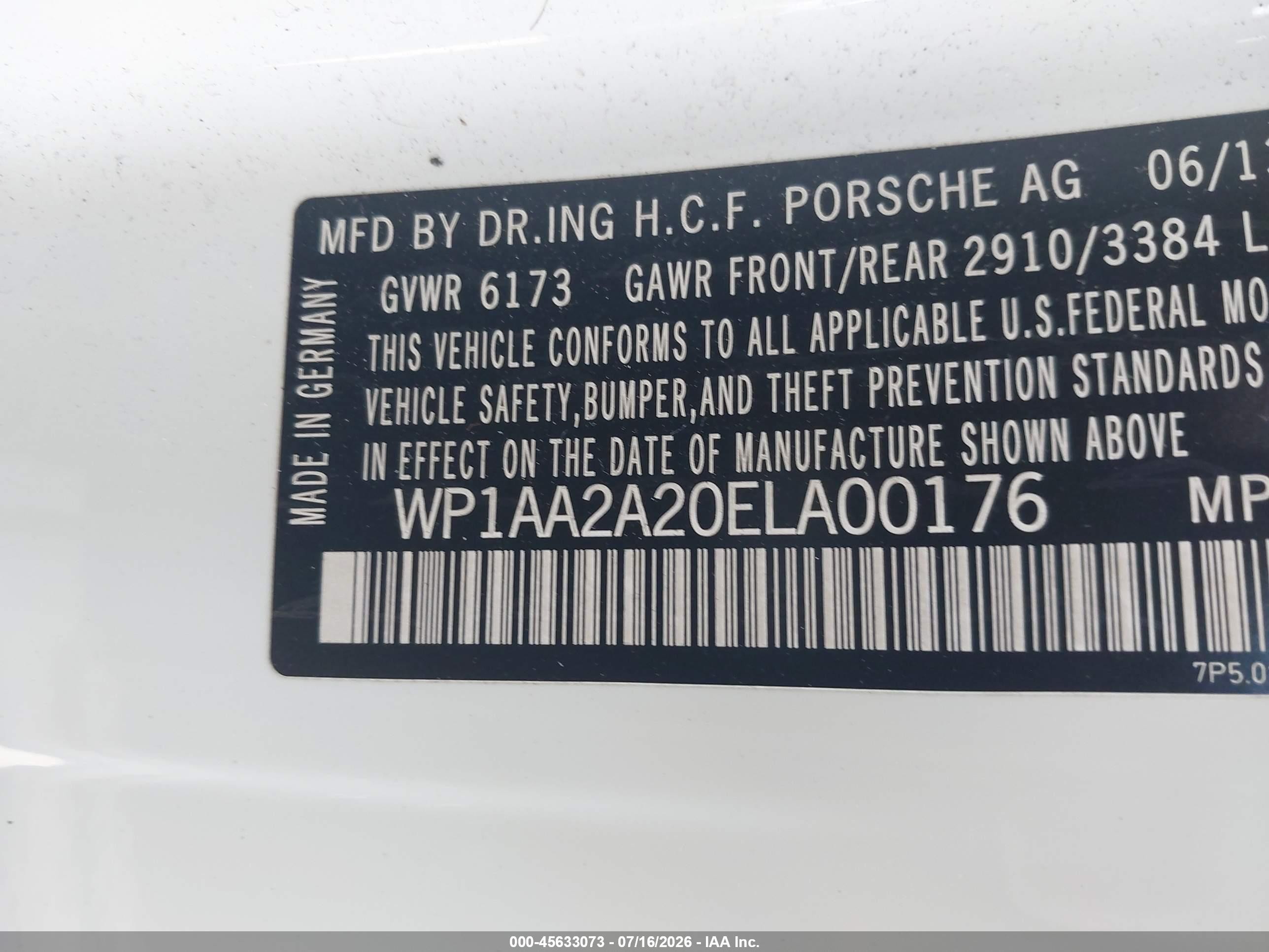 2014 Porsche Cayenne   White vin: WP1AA2A20ELA00176