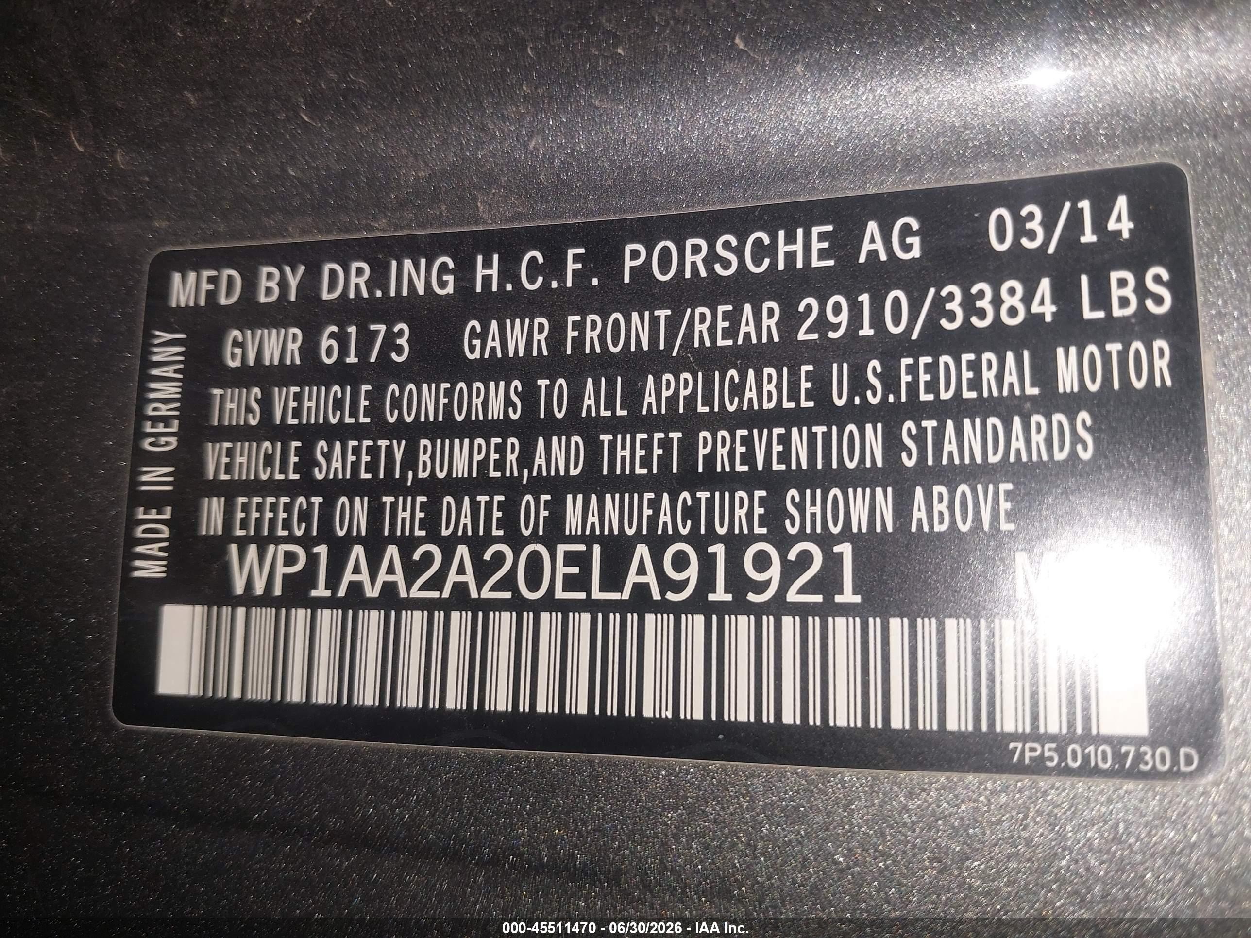 2014 Porsche Cayenne   Gray vin: WP1AA2A20ELA91921