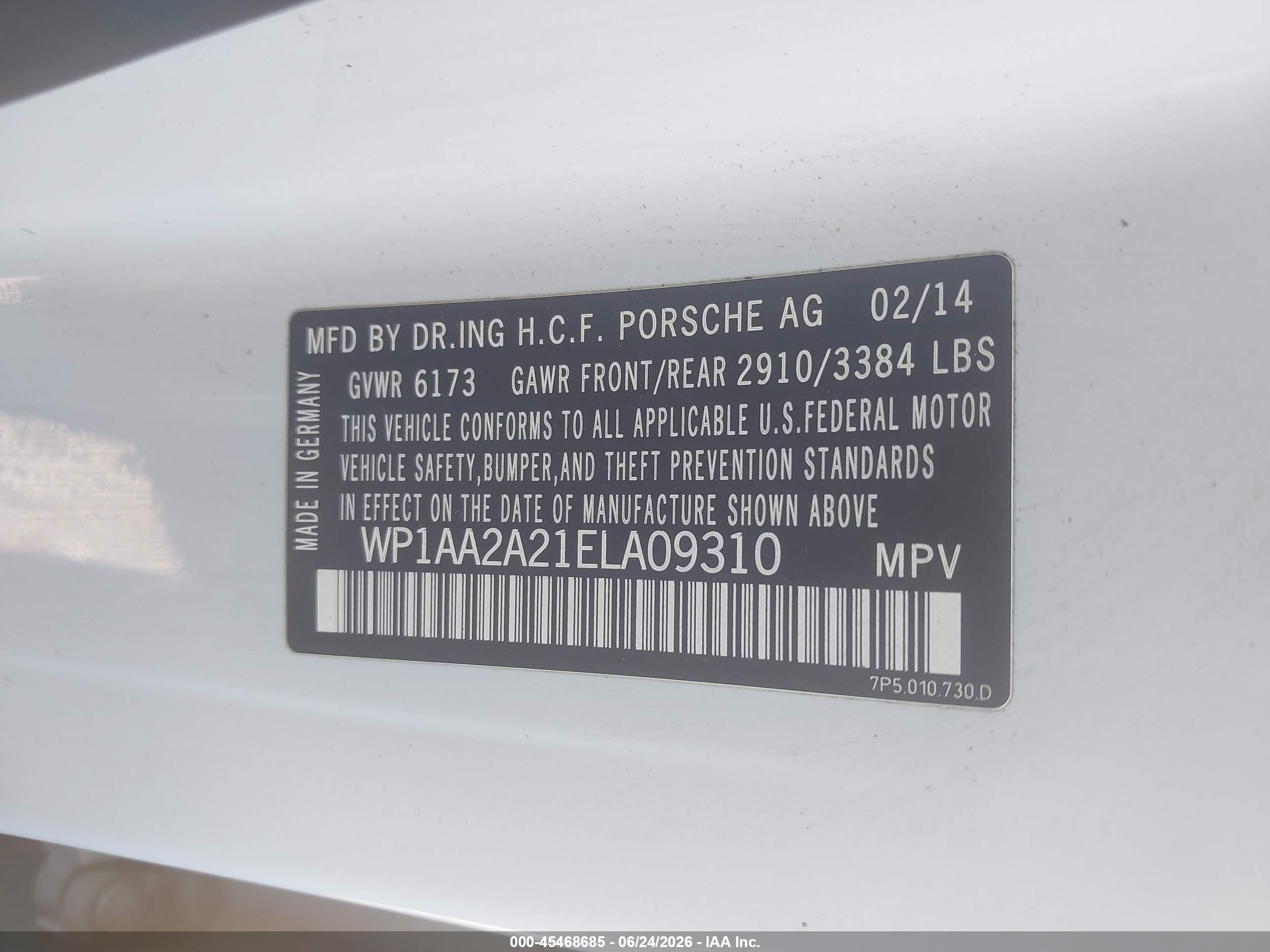 2014 Porsche Cayenne Platinum Edition White vin: WP1AA2A21ELA09310