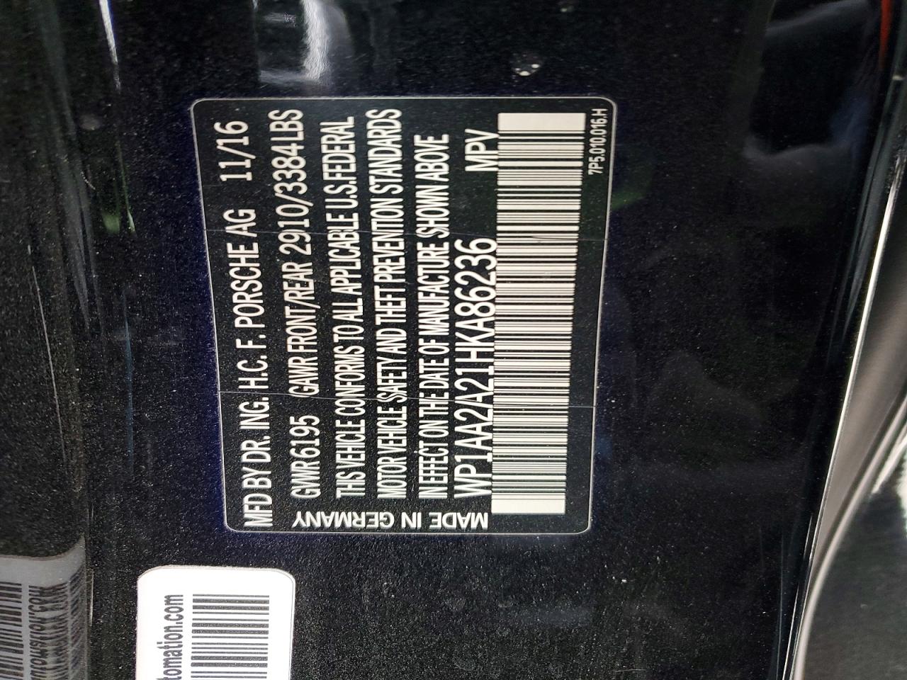 2017 Porsche Cayenne Black vin: WP1AA2A21HKA86236