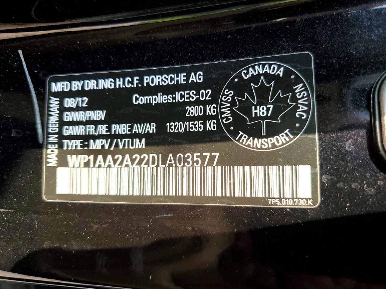 2013 Porsche Cayenne Черный vin: WP1AA2A22DLA03577
