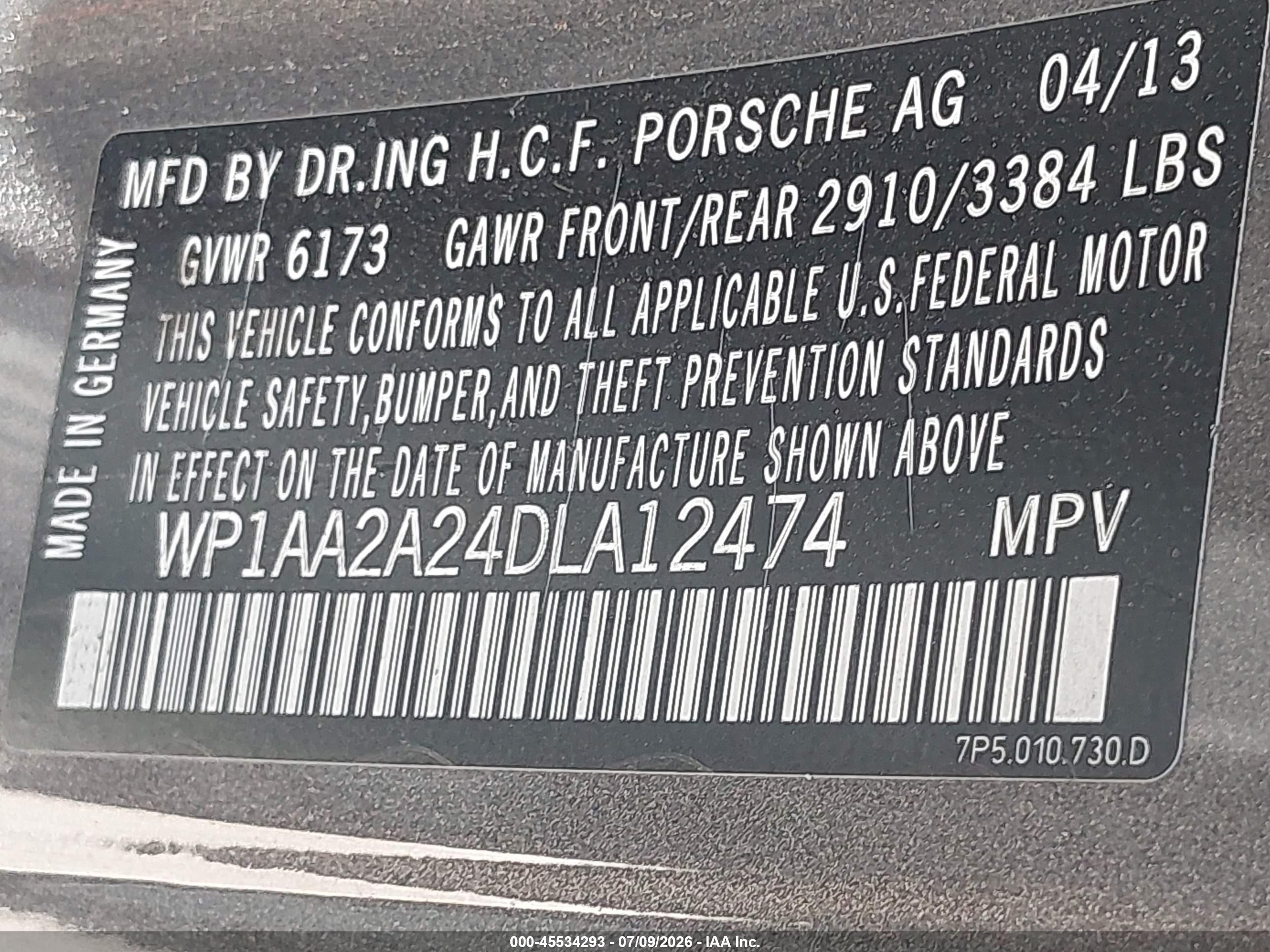 2013 Porsche Cayenne   Gray vin: WP1AA2A24DLA12474