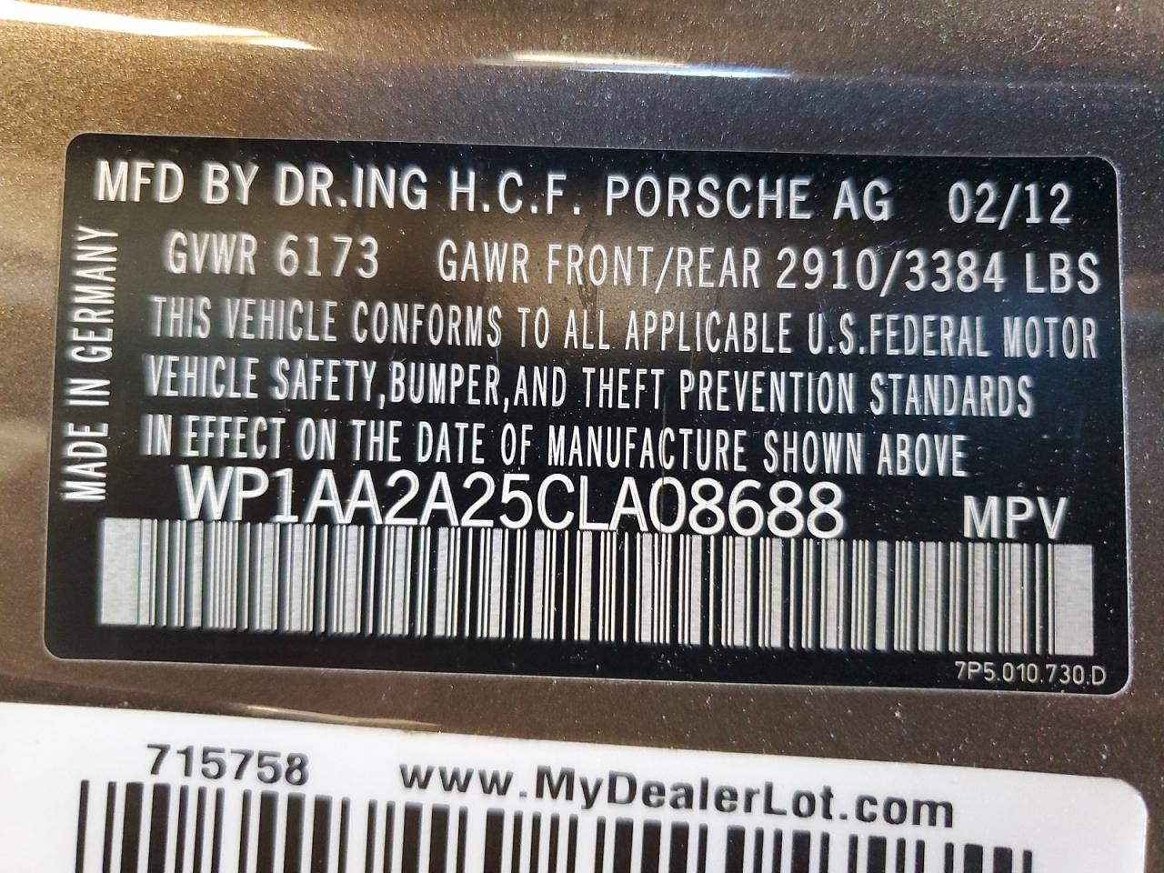 2012 Porsche Cayenne Brown vin: WP1AA2A25CLA08688